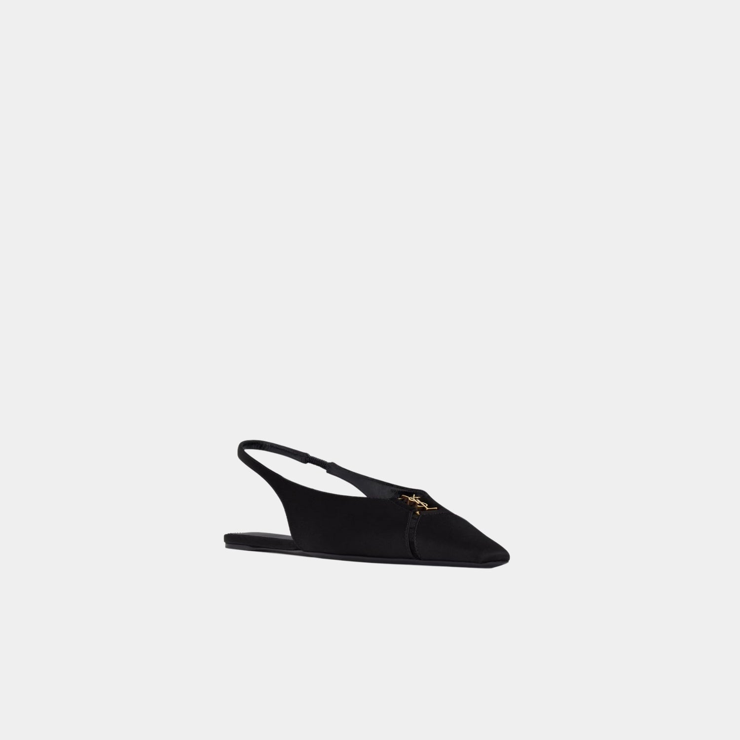 Yves Saint Laurent Babylone Slingback Flats In Satin Crepe, Side, Front
