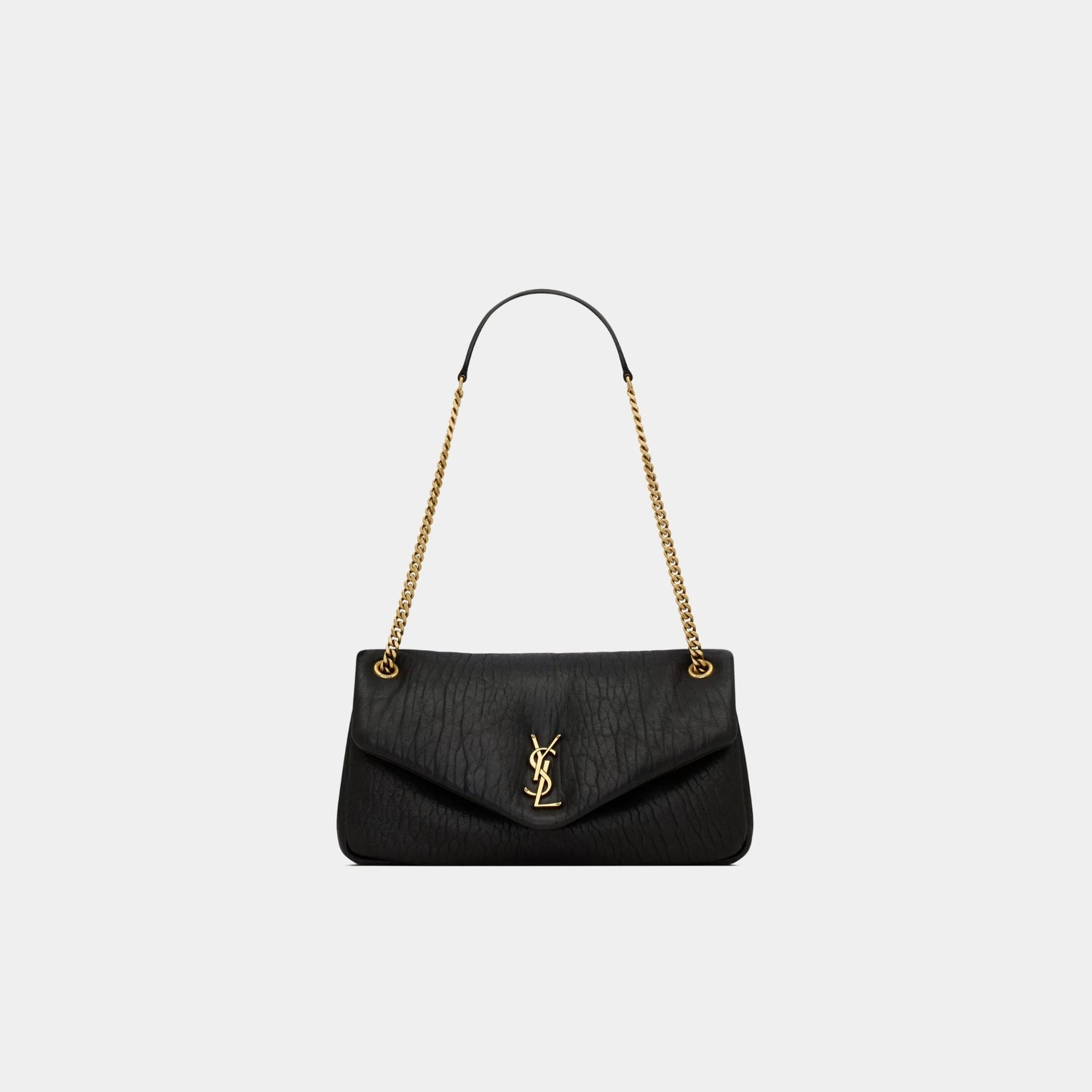 Yves Saint Laurent Calypso Medium In Grained Lambskin, Black, Front
