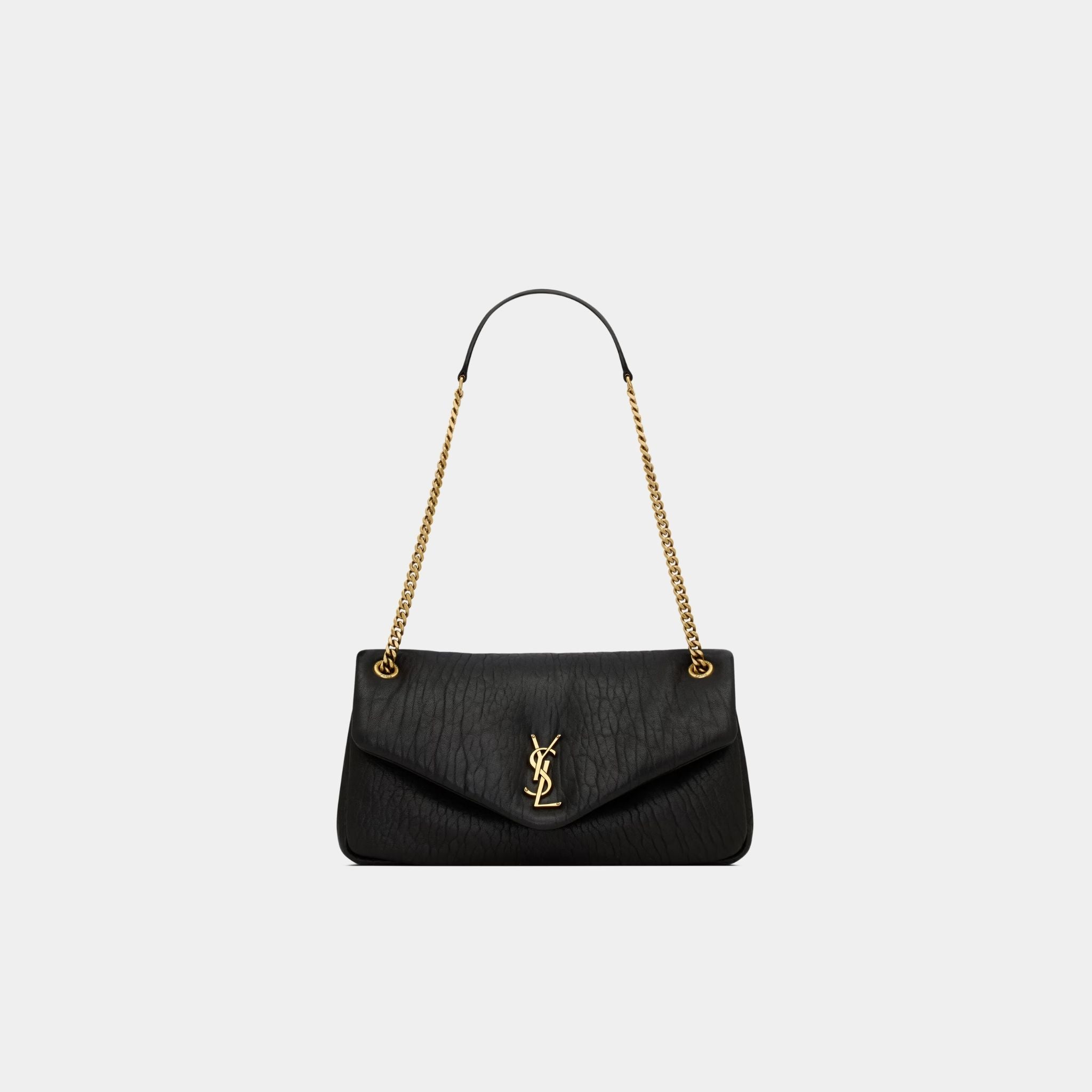 Yves Saint Laurent Calypso Medium In Grained Lambskin, Black, Front