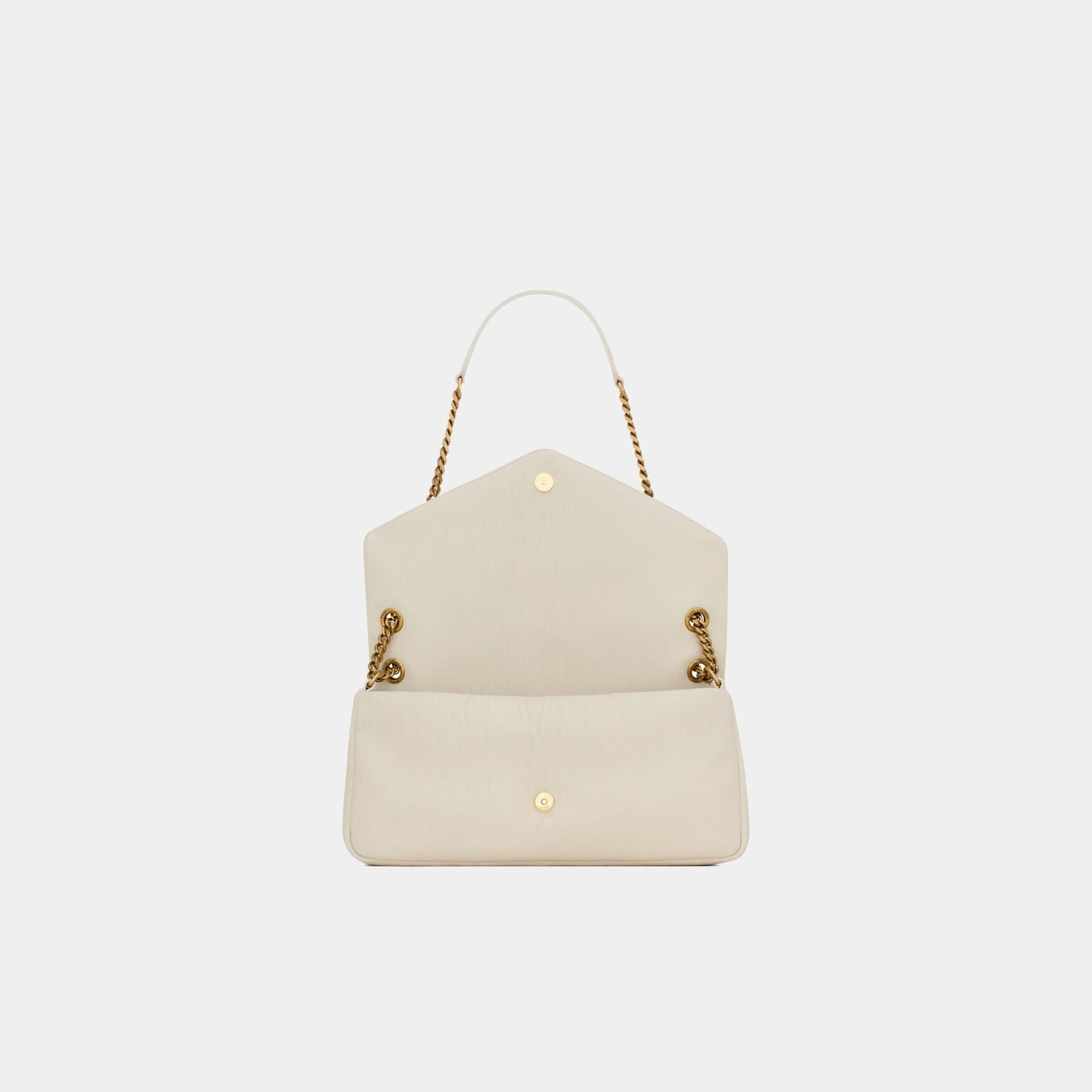 Yves Saint Laurent Calypso Medium In Grained Lambskin, Blanc Vintage, Open