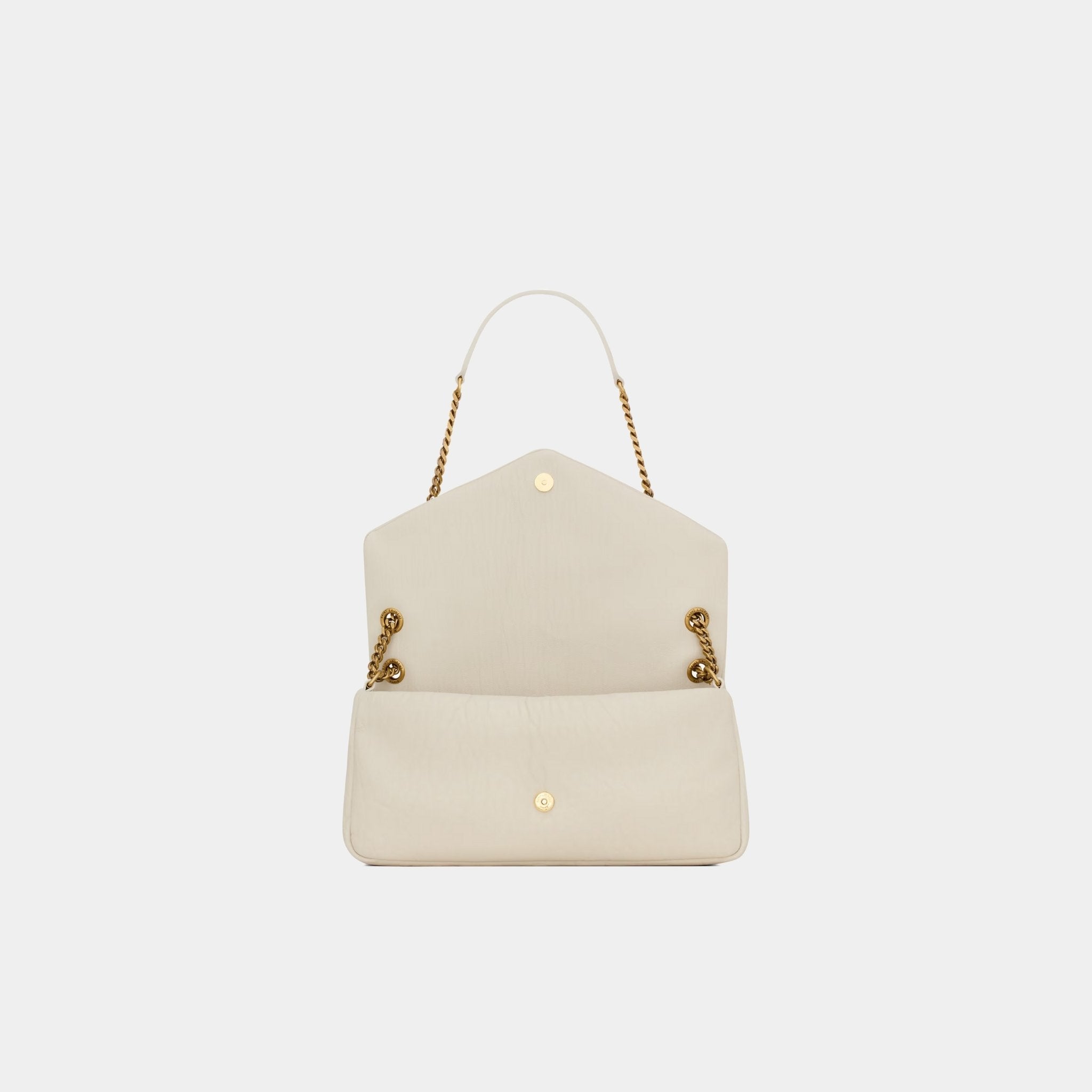 Yves Saint Laurent Calypso Medium In Grained Lambskin, Blanc Vintage, Open