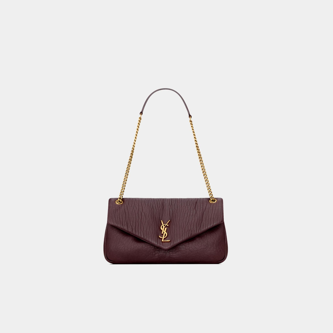 Yves Saint Laurent Calypso Medium In Grained Lambskin, Brown, Front