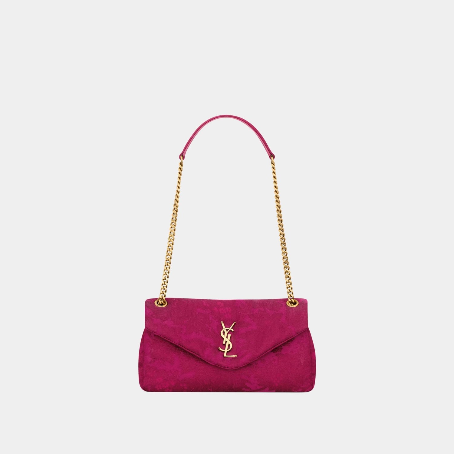 Yves Saint Laurent Calypso Small In Baroque Floral Jacquard, Red Berries, Front