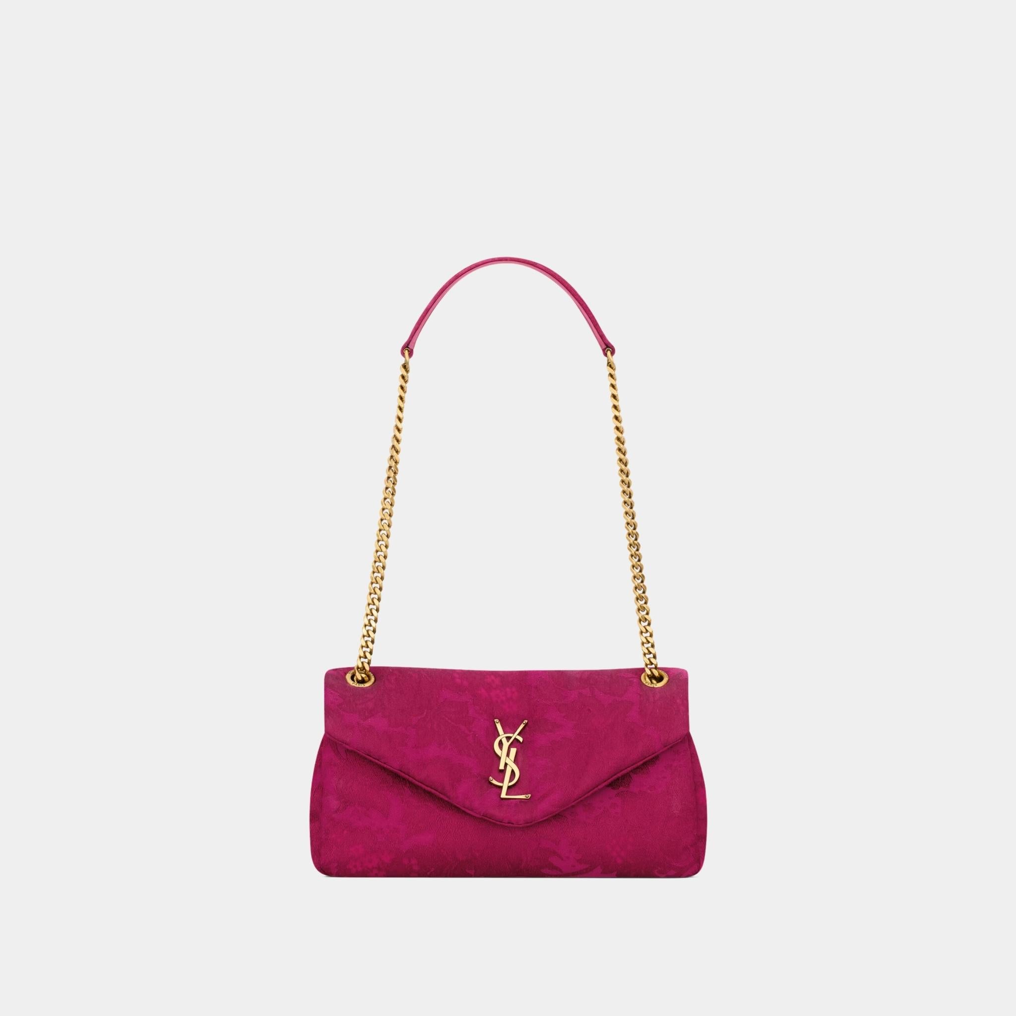 Yves Saint Laurent Calypso Small In Baroque Floral Jacquard, Red Berries, Front