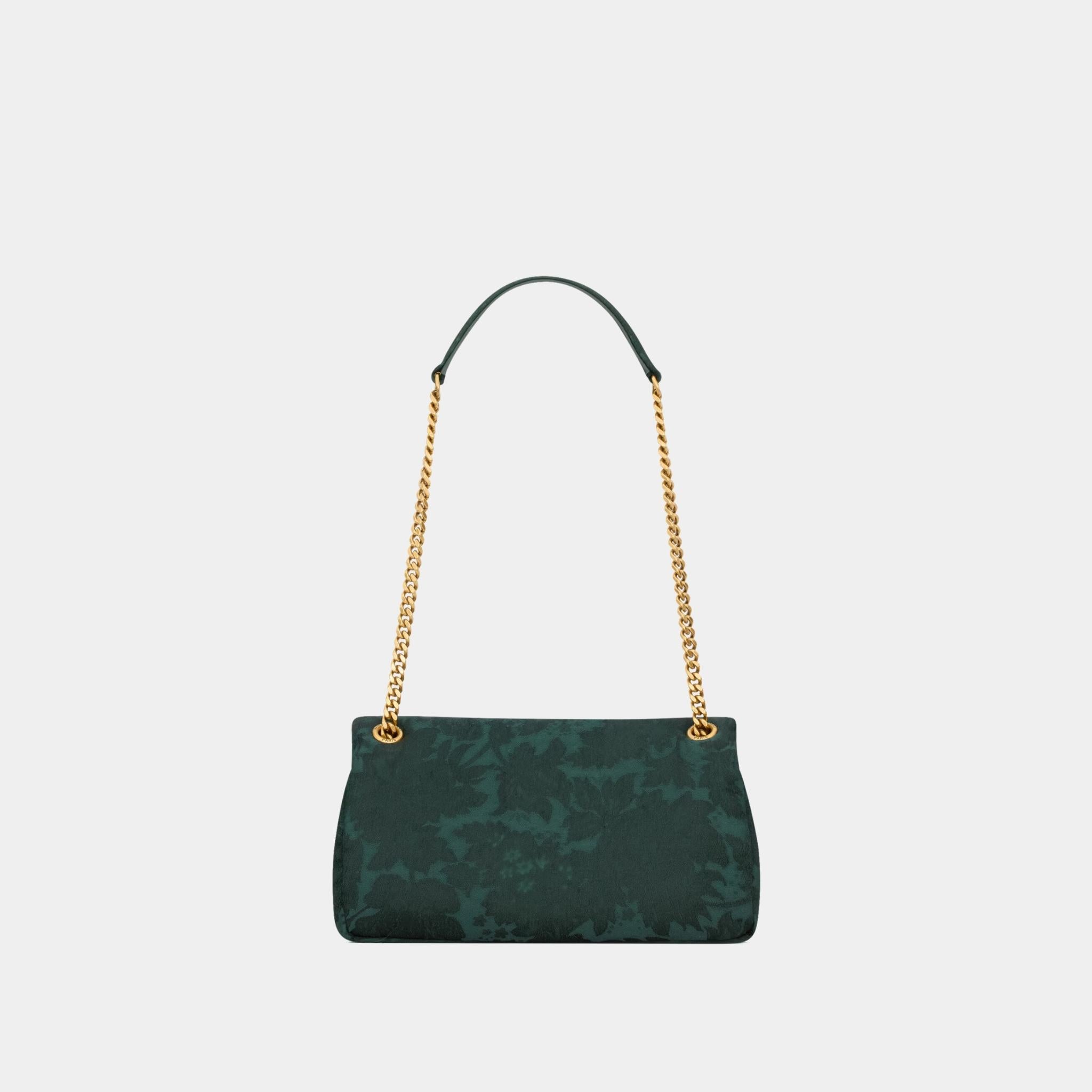 Yves Saint Laurent Calypso Small In Baroque Floral Jacquard, Vert Emeraude, Back