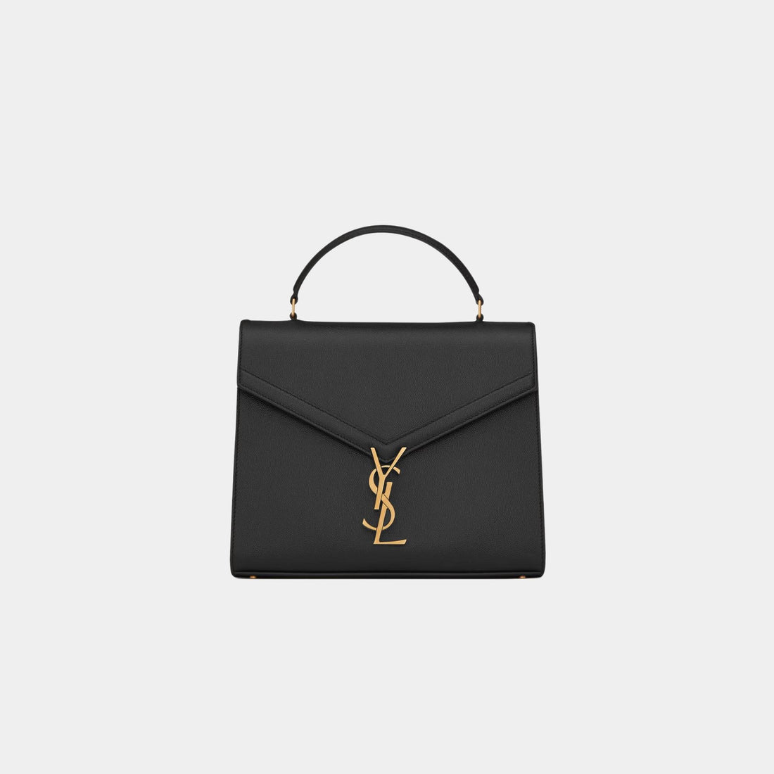 Yves Saint Laurent Cassandra Medium Top Handle Bag In Grain De Poudre, Black, Front