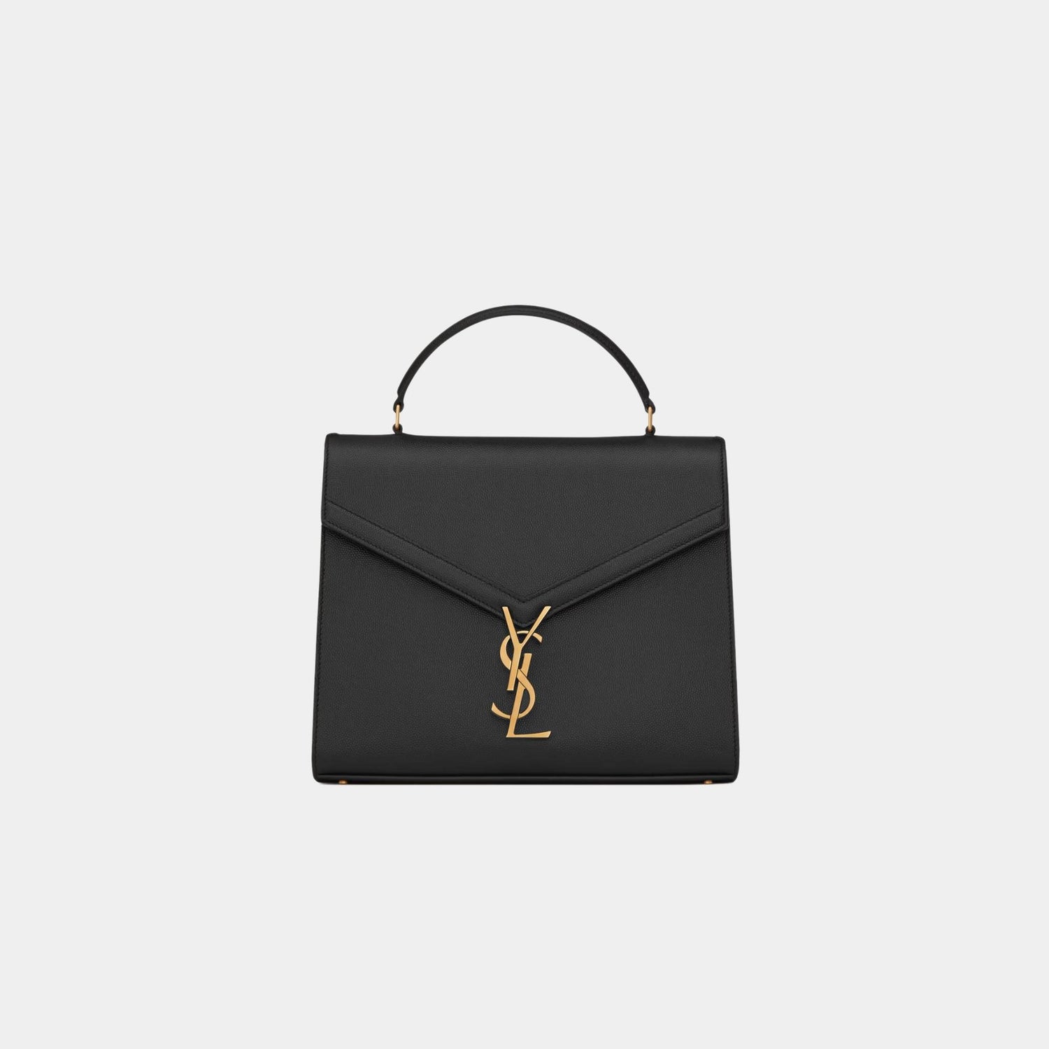 Yves Saint Laurent Cassandra Medium Top Handle Bag In Grain De Poudre, Black, Front