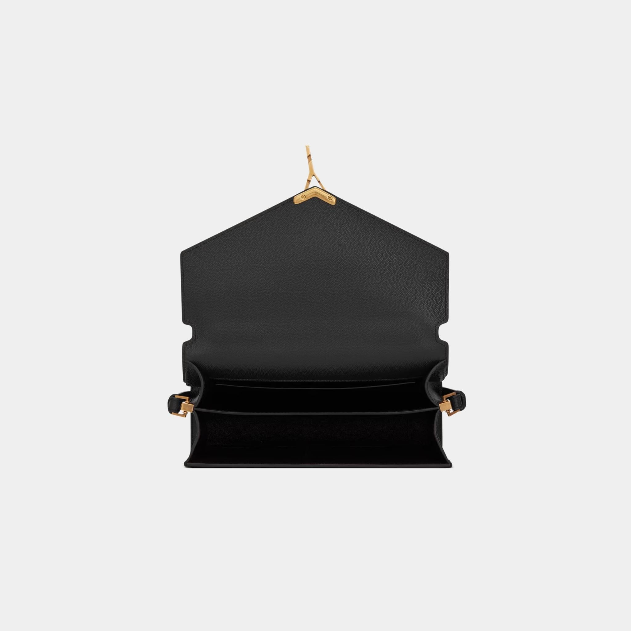 Yves Saint Laurent Cassandra Medium Top Handle Bag In Grain De Poudre, Black, Top