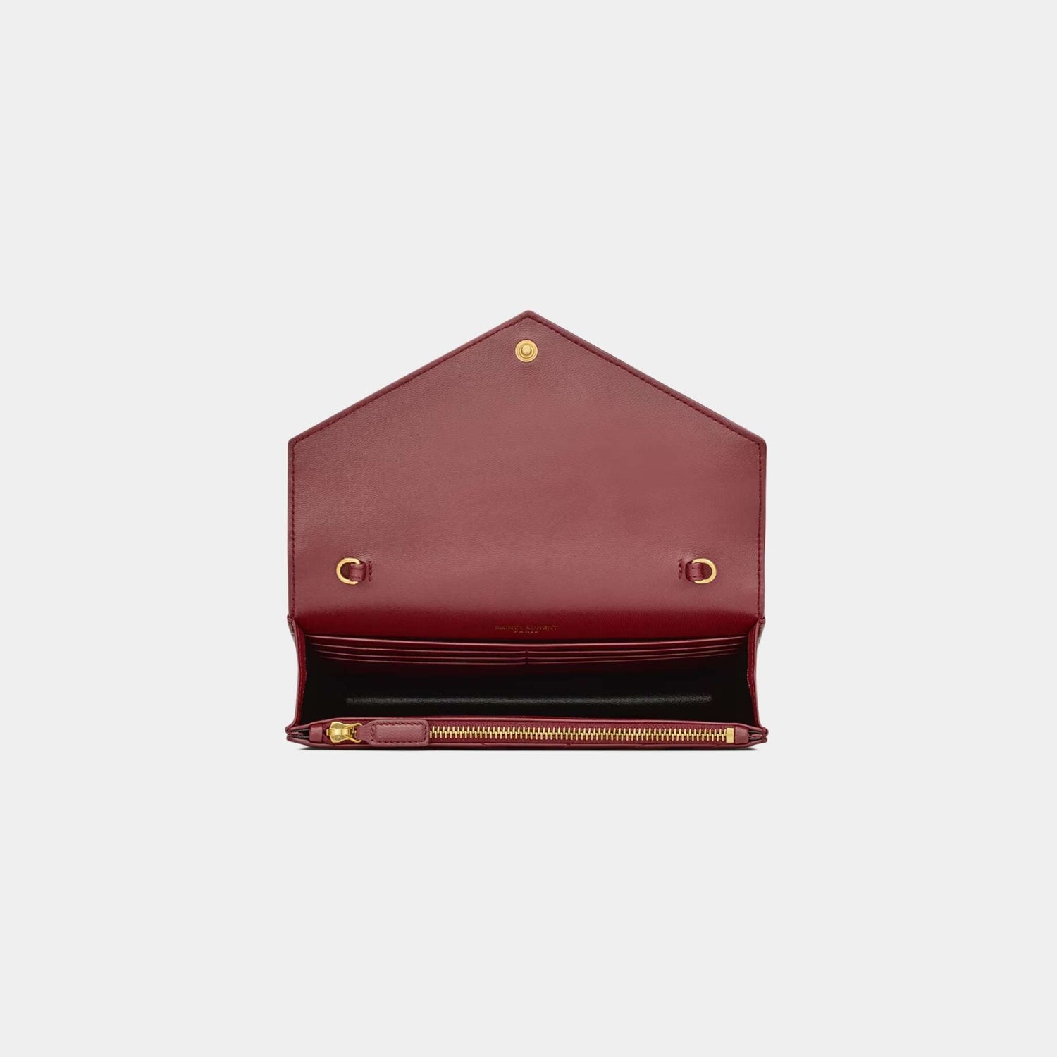 Yves Saint Laurent Cassandre Envelope Chain Wallet In Lambskin, Rouge Merlot, Top