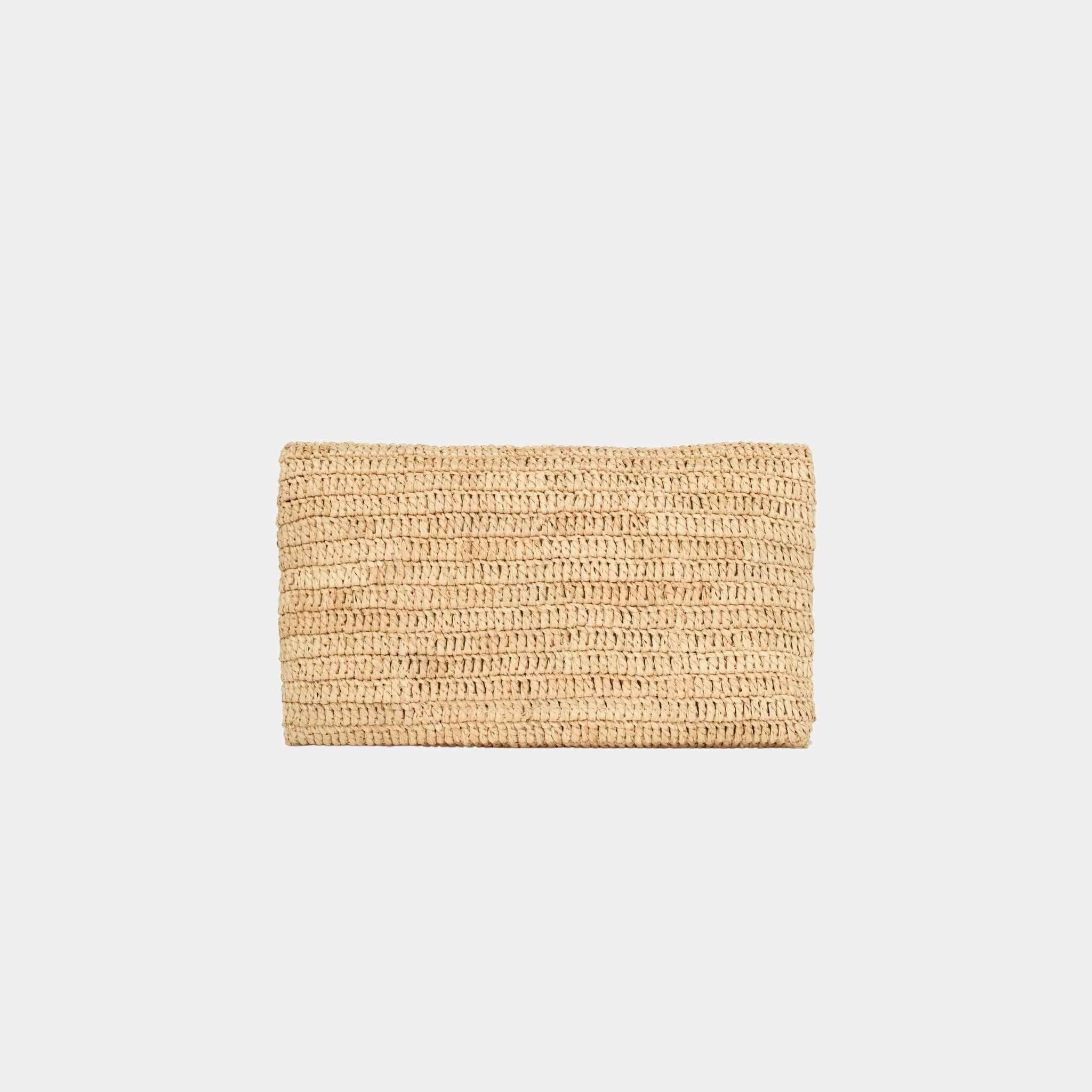 Yves Saint Laurent Cassandre Large Envelope Pouch In Raffia, Back
