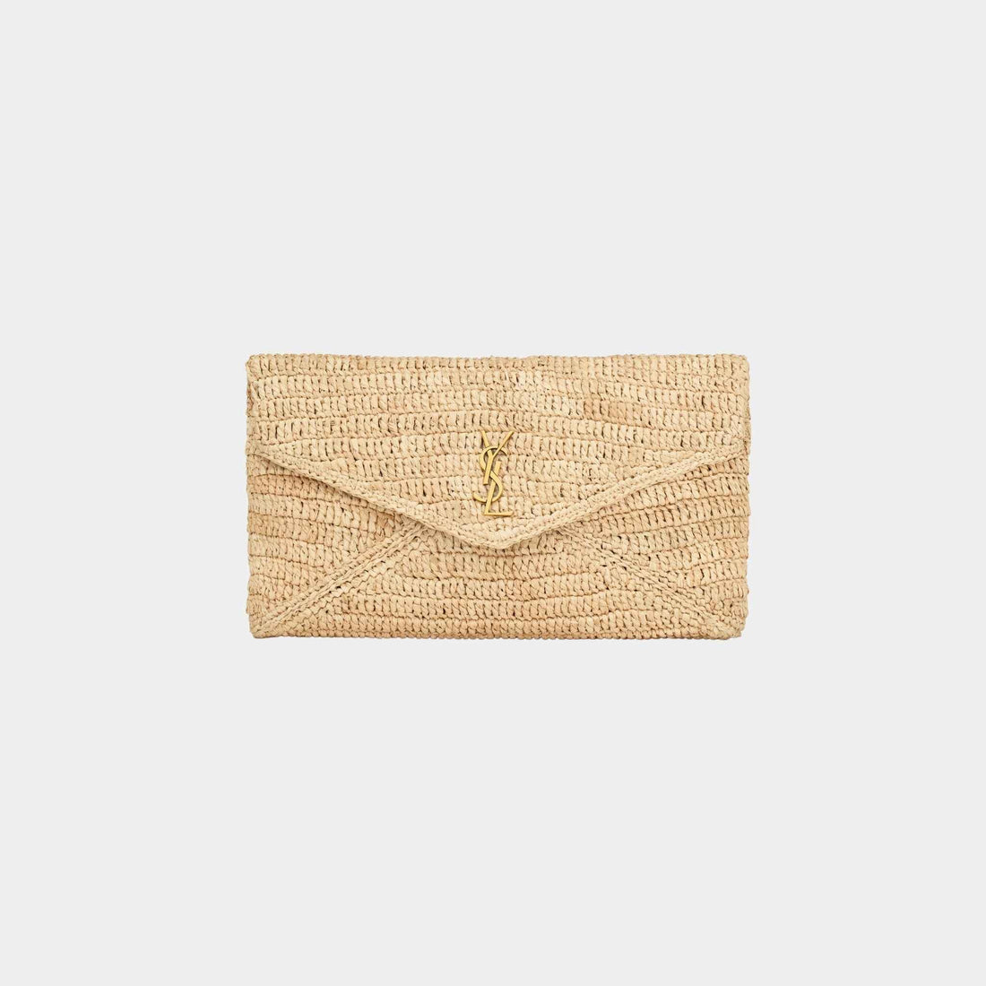 Yves Saint Laurent Cassandre Large Envelope Pouch In Raffia, Front