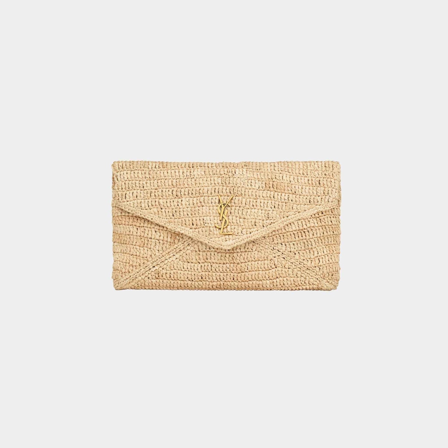Yves Saint Laurent Cassandre Large Envelope Pouch In Raffia, Front