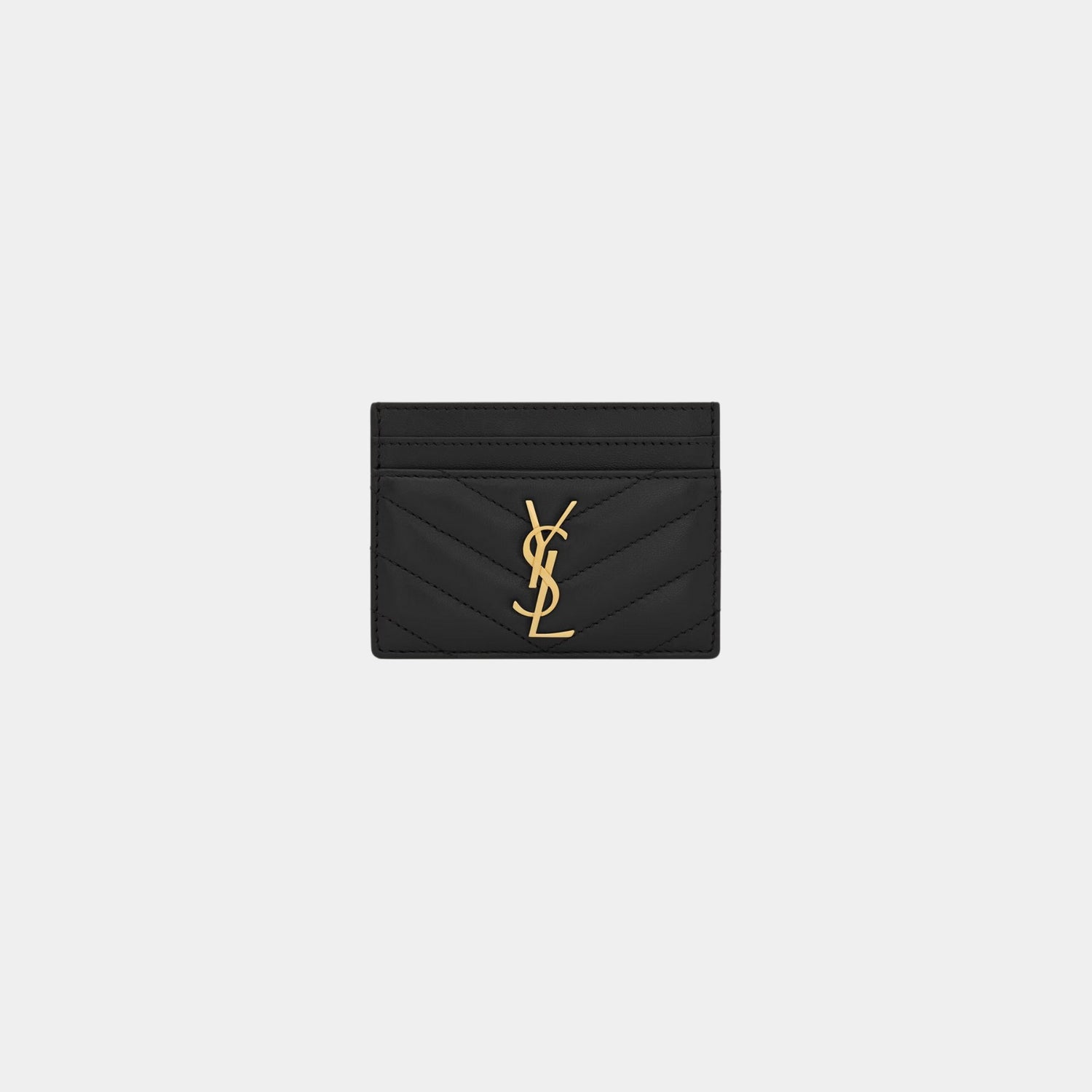 Yves Saint Laurent Cassandre Matelasse Card Case In Lambskin, Black, Front