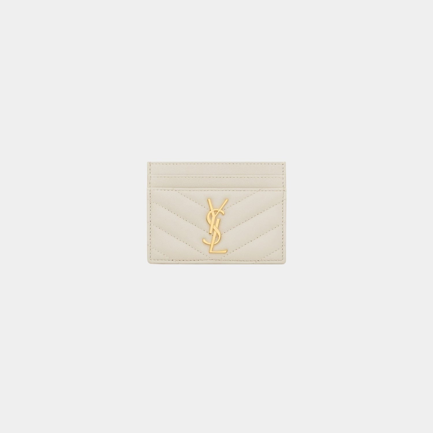 Yves Saint Laurent Cassandre Matelasse Card Case In Lambskin, Blanc Vintage, Front