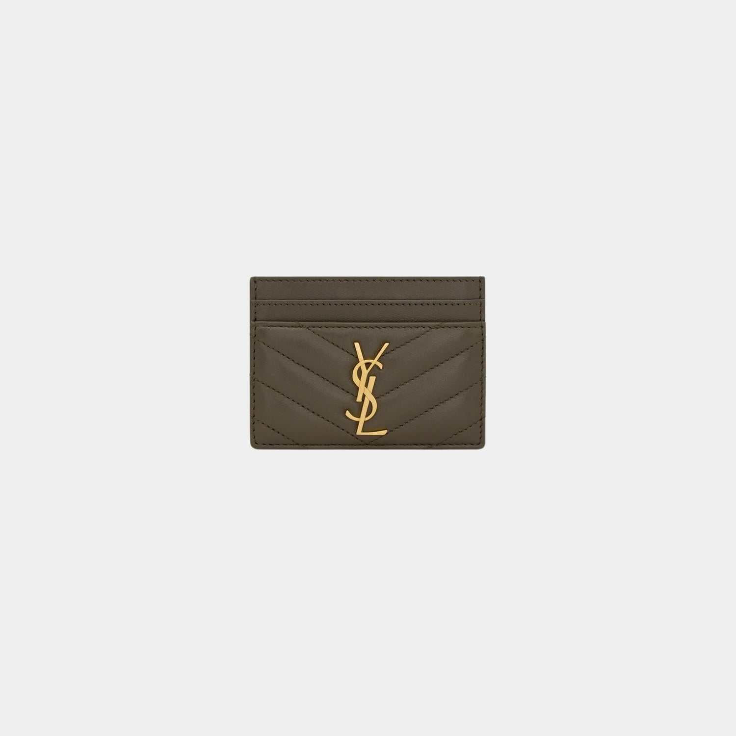 Yves Saint Laurent Cassandre Matelasse Card Case In Lambskin, Light Musk, Front