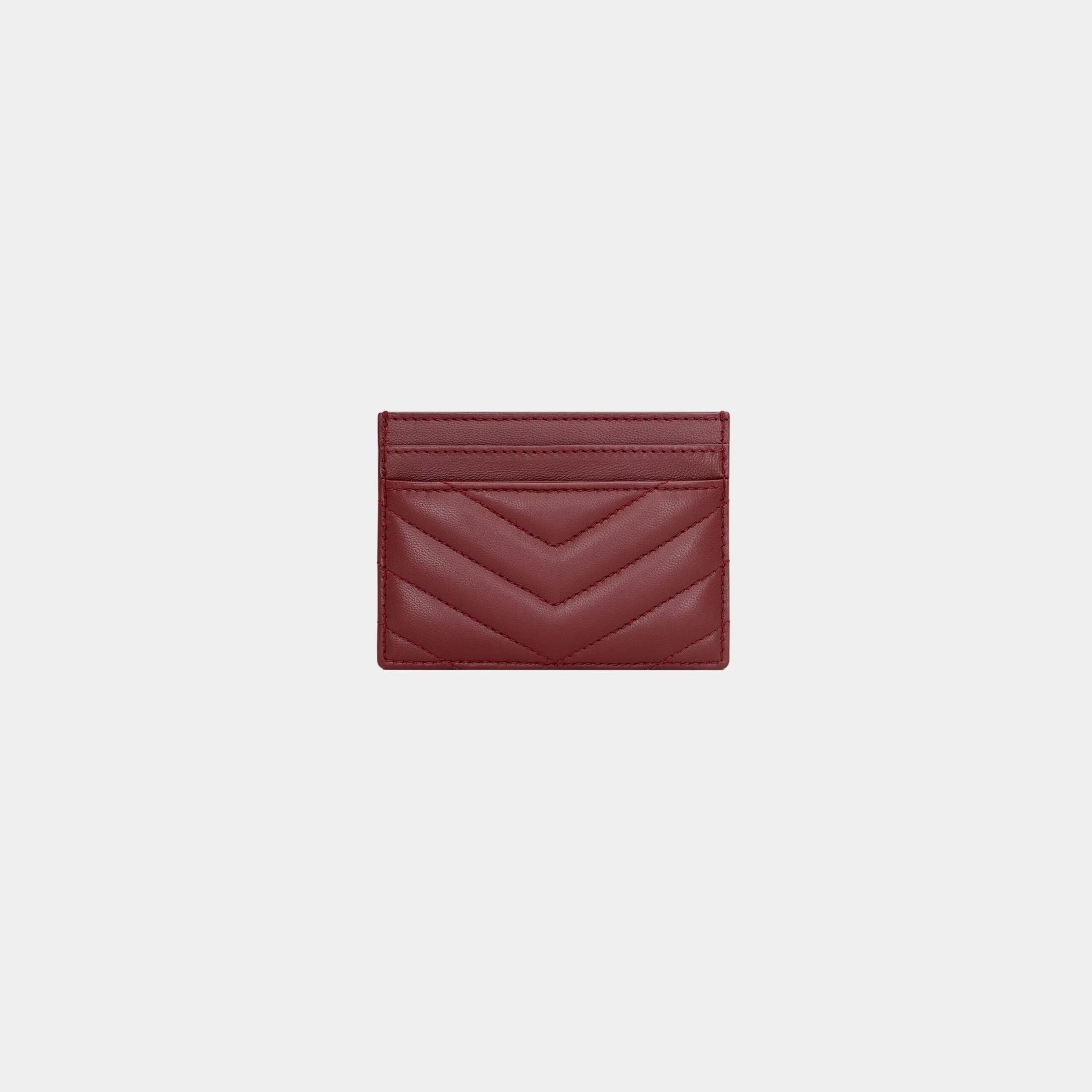 Yves Saint Laurent Cassandre Matelasse Card Case In Lambskin, Rouge Merlot, Back