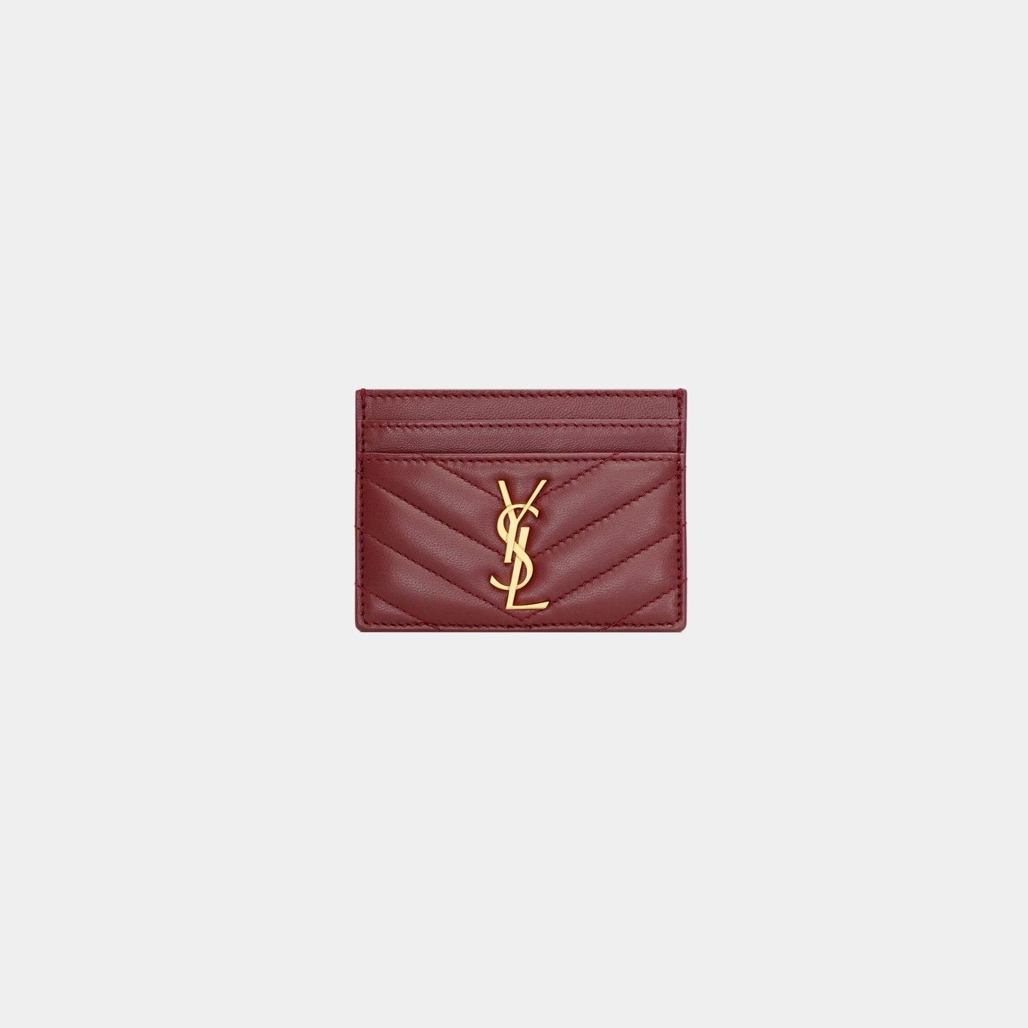 Yves Saint Laurent Cassandre Matelasse Card Case In Lambskin, Rouge Merlot, Front