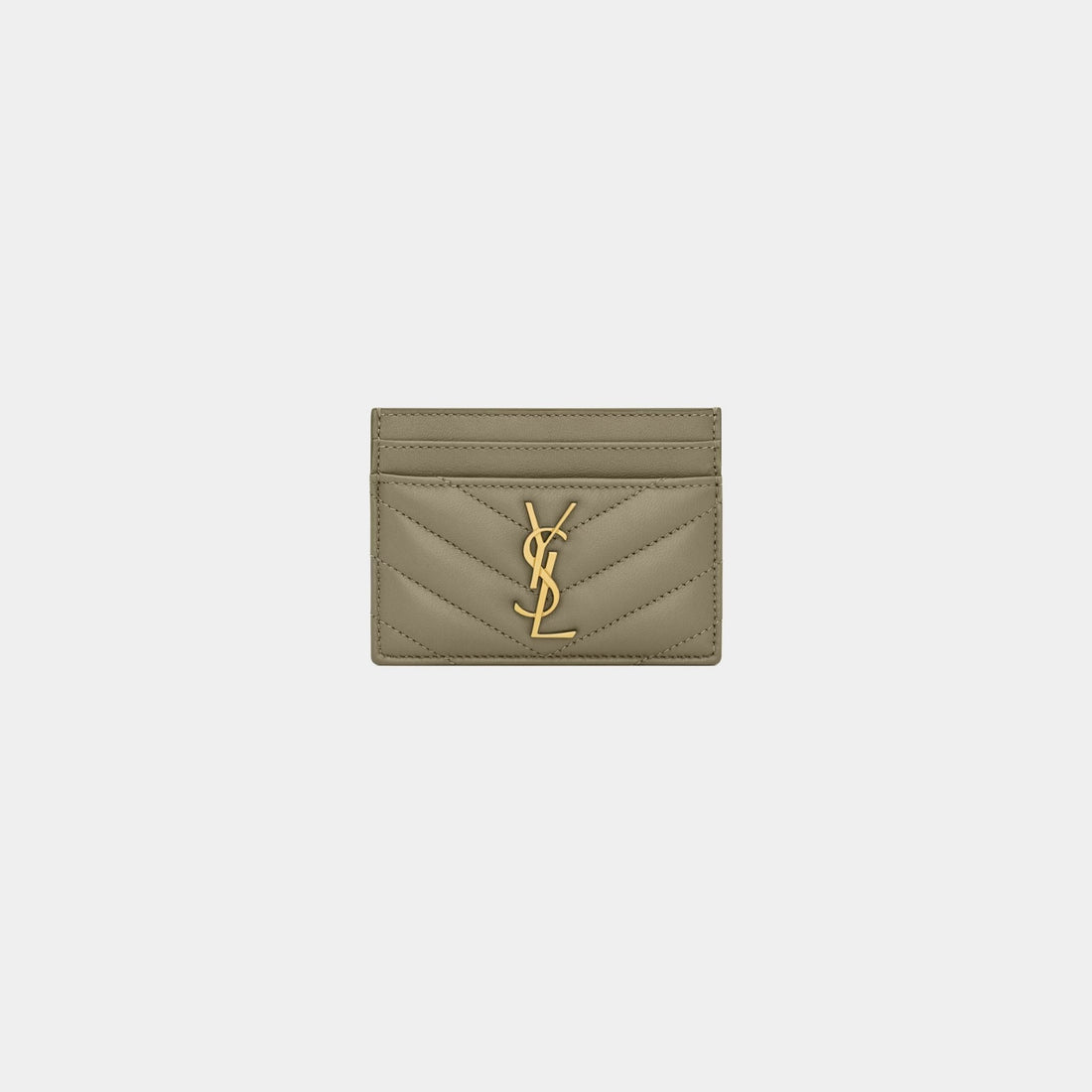 Yves Saint Laurent Cassandre Matelasse Card Case In Lambskin, Strong Moss, Front