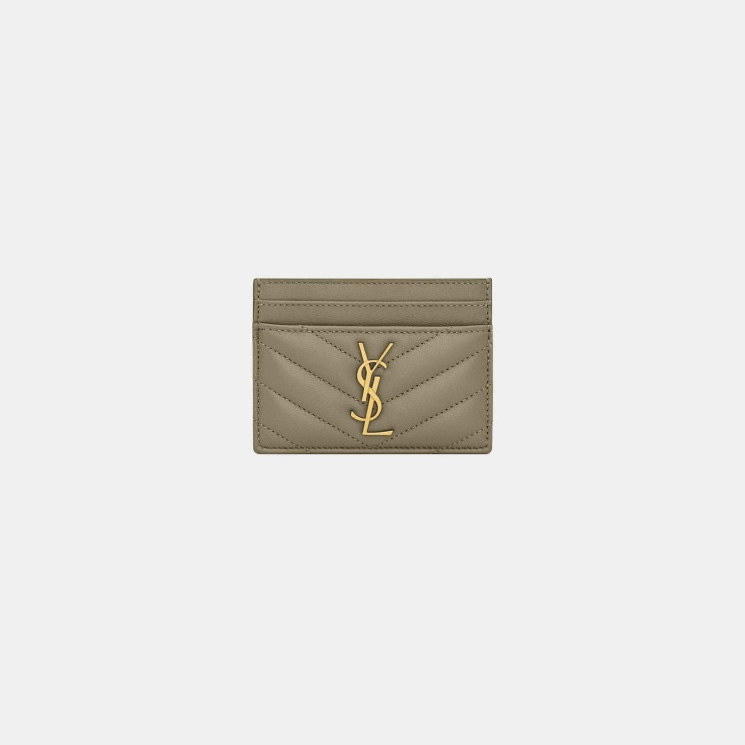 Yves Saint Laurent Cassandre Matelasse Card Case In Lambskin, Strong Moss, Front