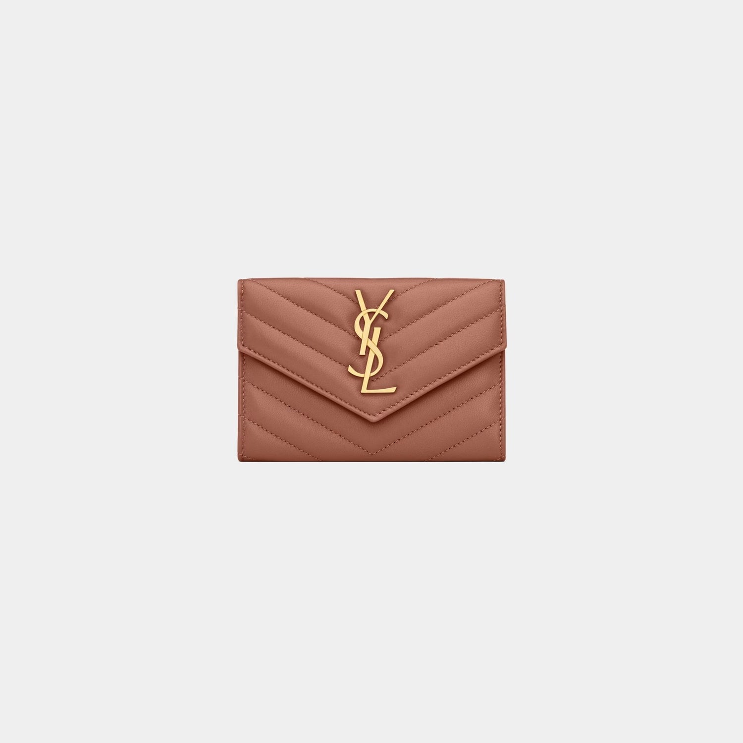 Yves Saint Laurent Cassandre Matelasse Small Envelope Wallet Lambskin, Barely Pink, Front