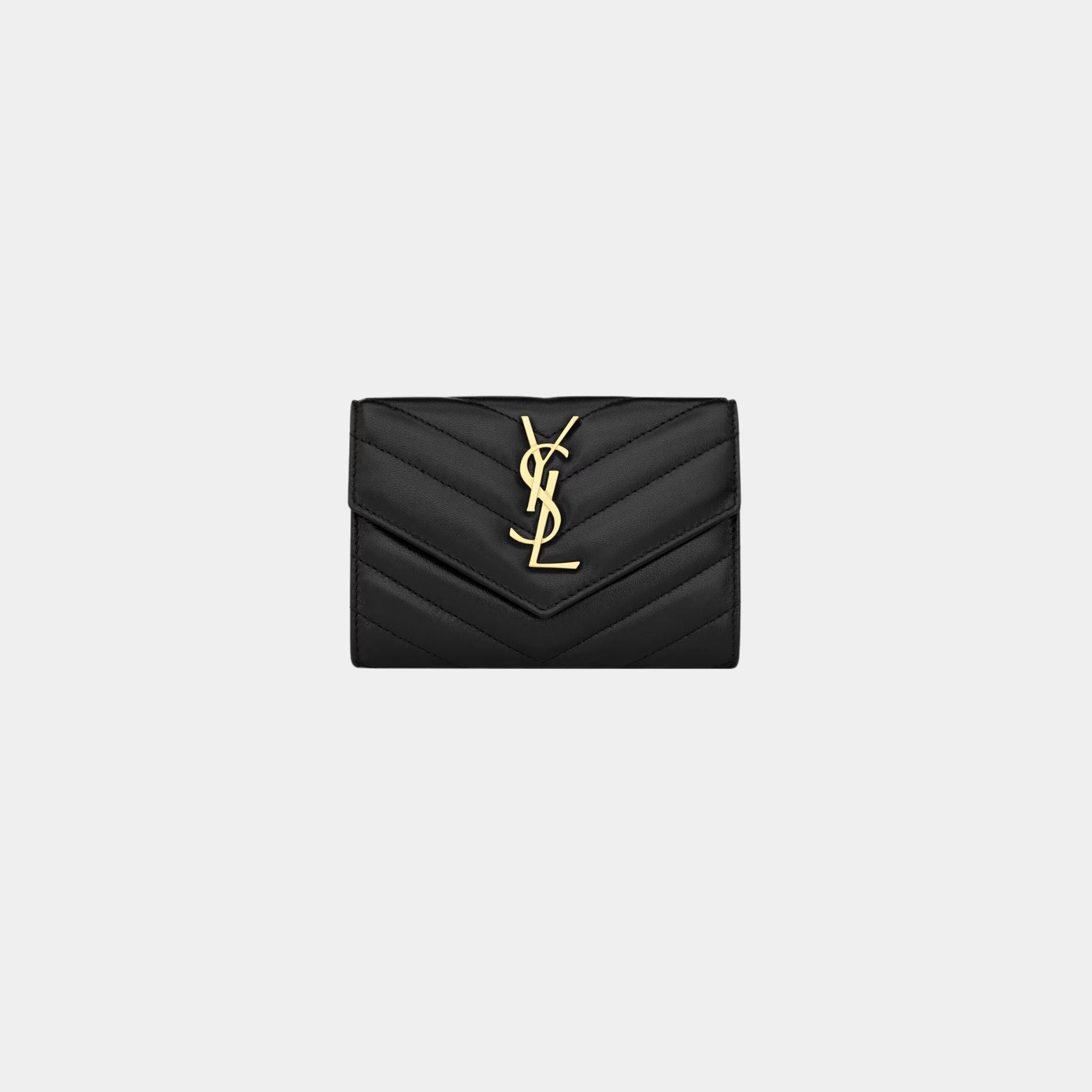 Yves Saint Laurent Cassandre Matelasse Small Envelope Wallet Lambskin, Black, Front