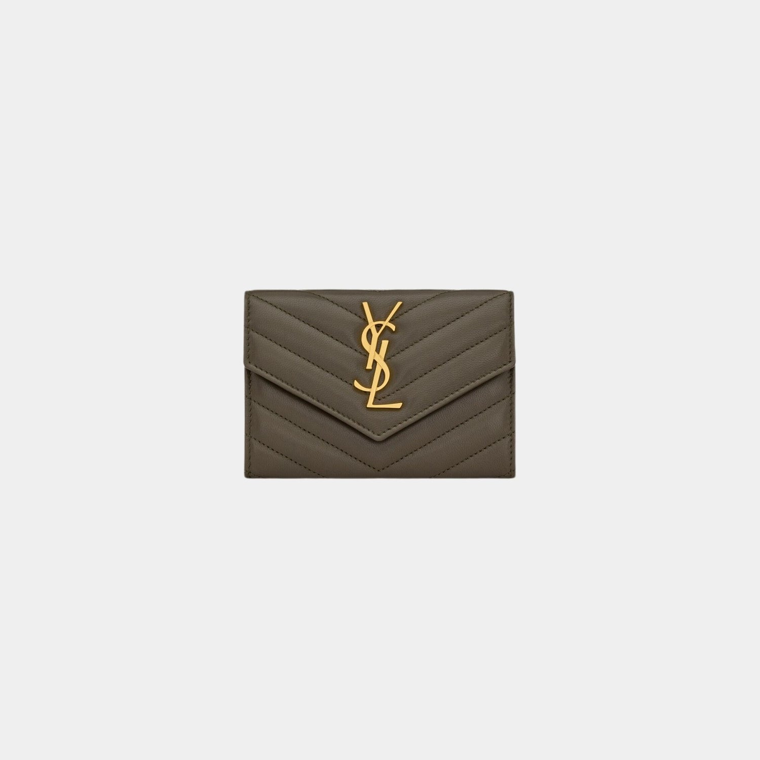 Yves Saint Laurent Cassandre Matelasse Small Envelope Wallet Lambskin, Light Musk, Front