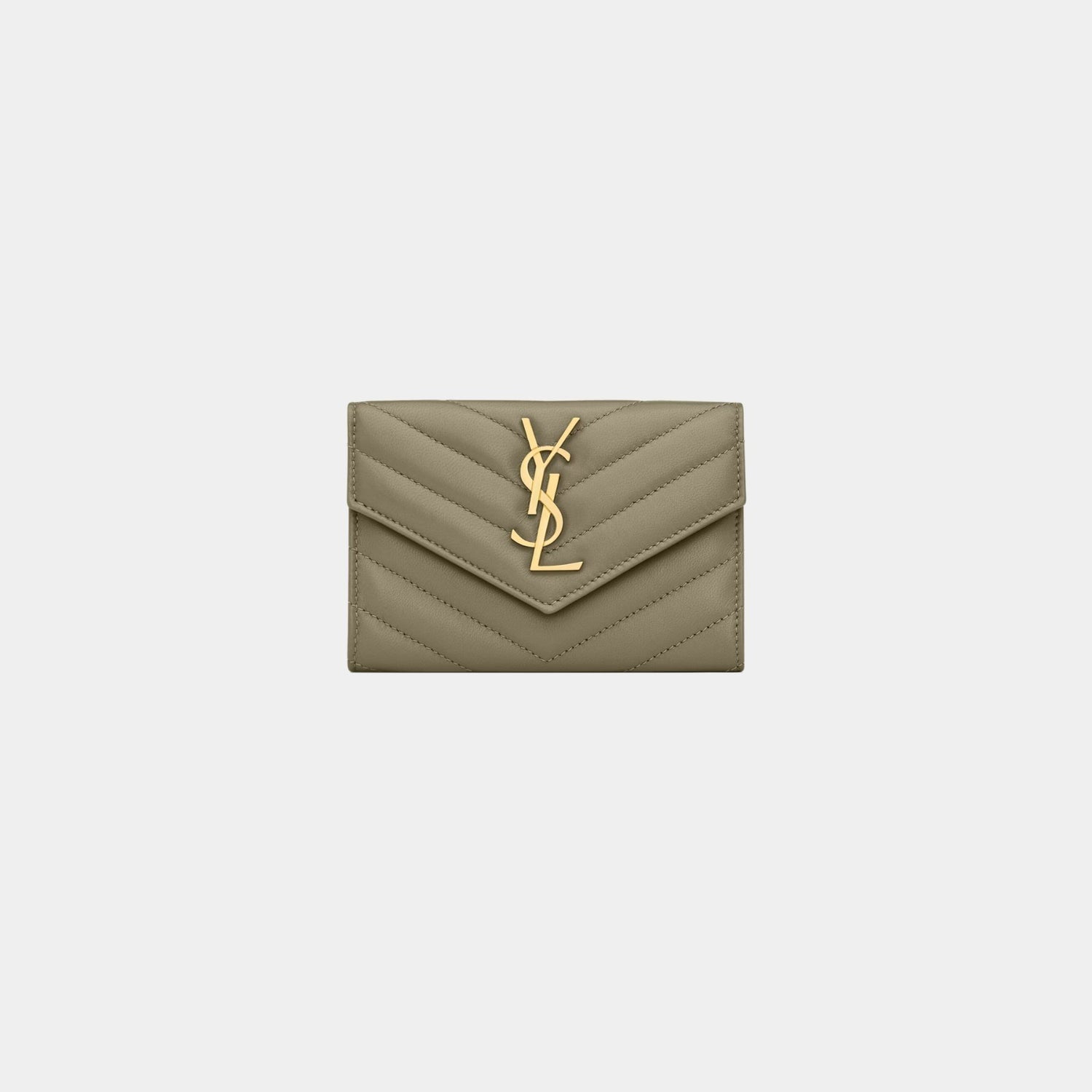 Yves Saint Laurent Cassandre Matelasse Small Envelope Wallet Lambskin, Strong Moss, Front