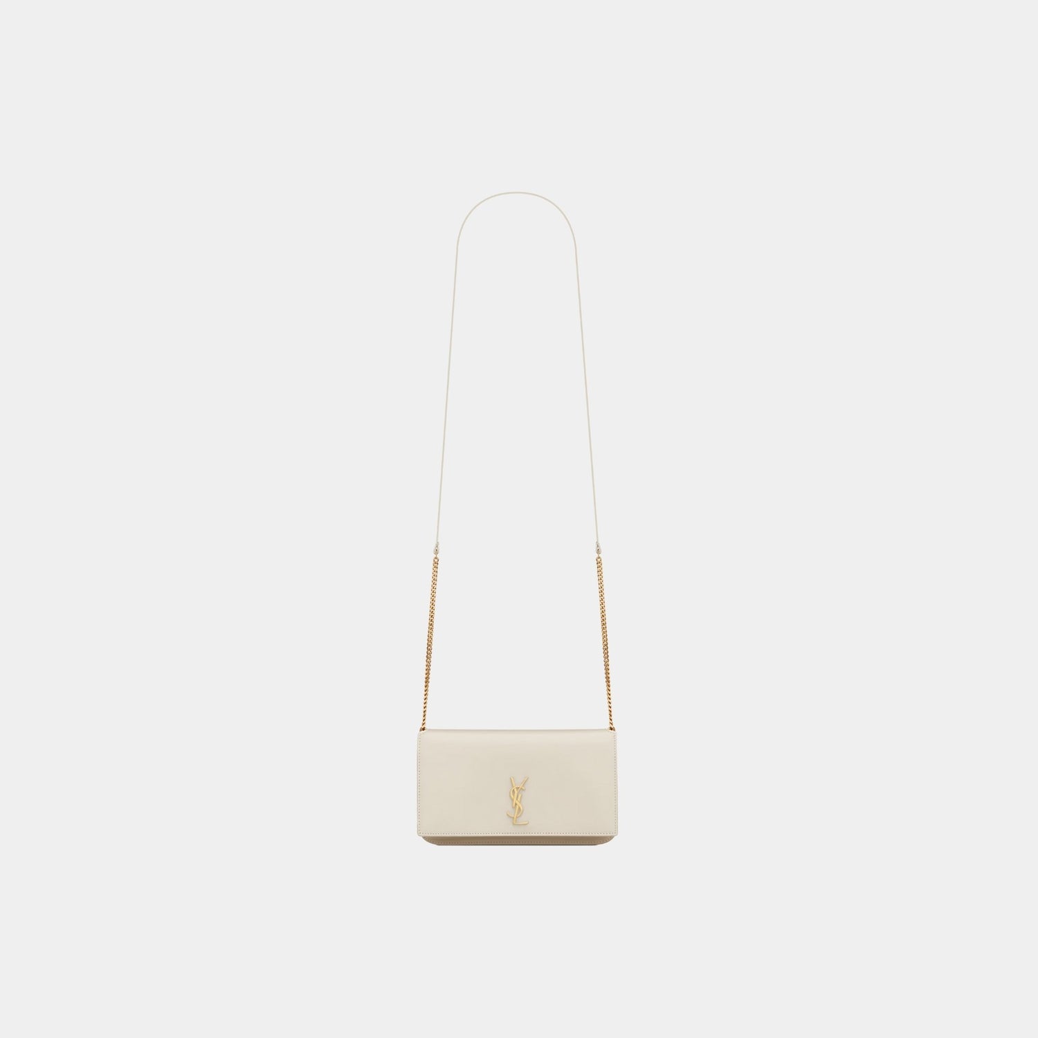 Yves Saint Laurent Cassandre Phone Holder Smooth Leather With Strap, Blanc Vintage, Front