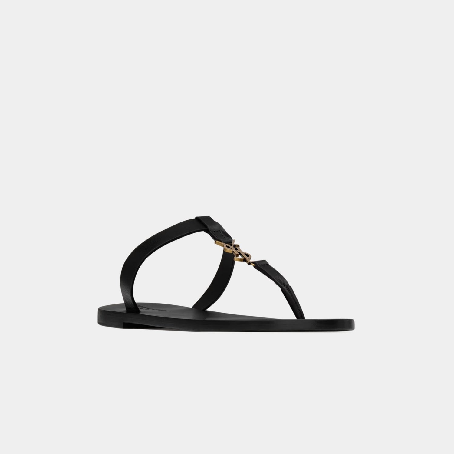 Yves Saint Laurent Cassandre Slides In Smooth Leather, Black, Front