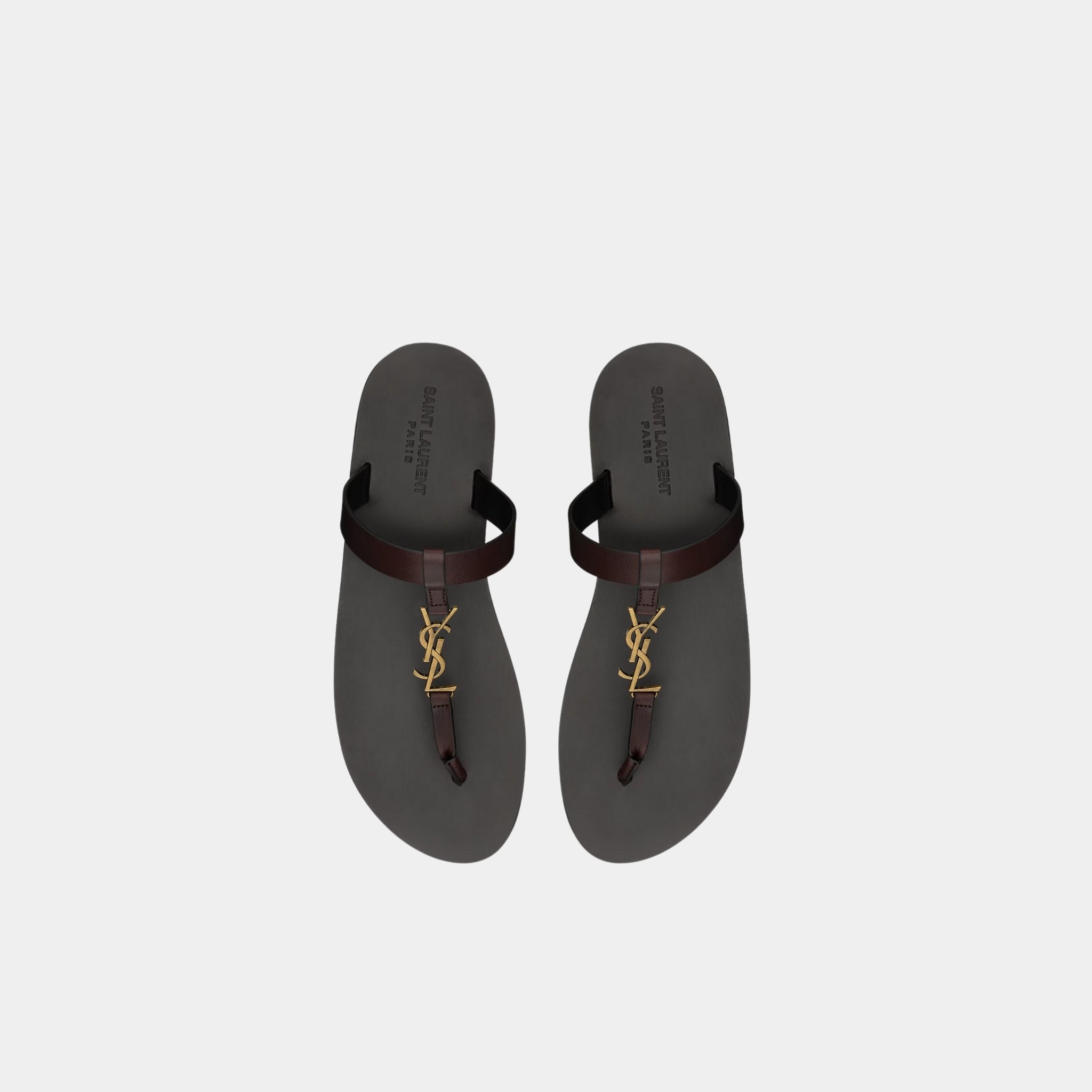 Yves Saint Laurent Cassandre Slides In Smooth Leather, Dark Brown, Top