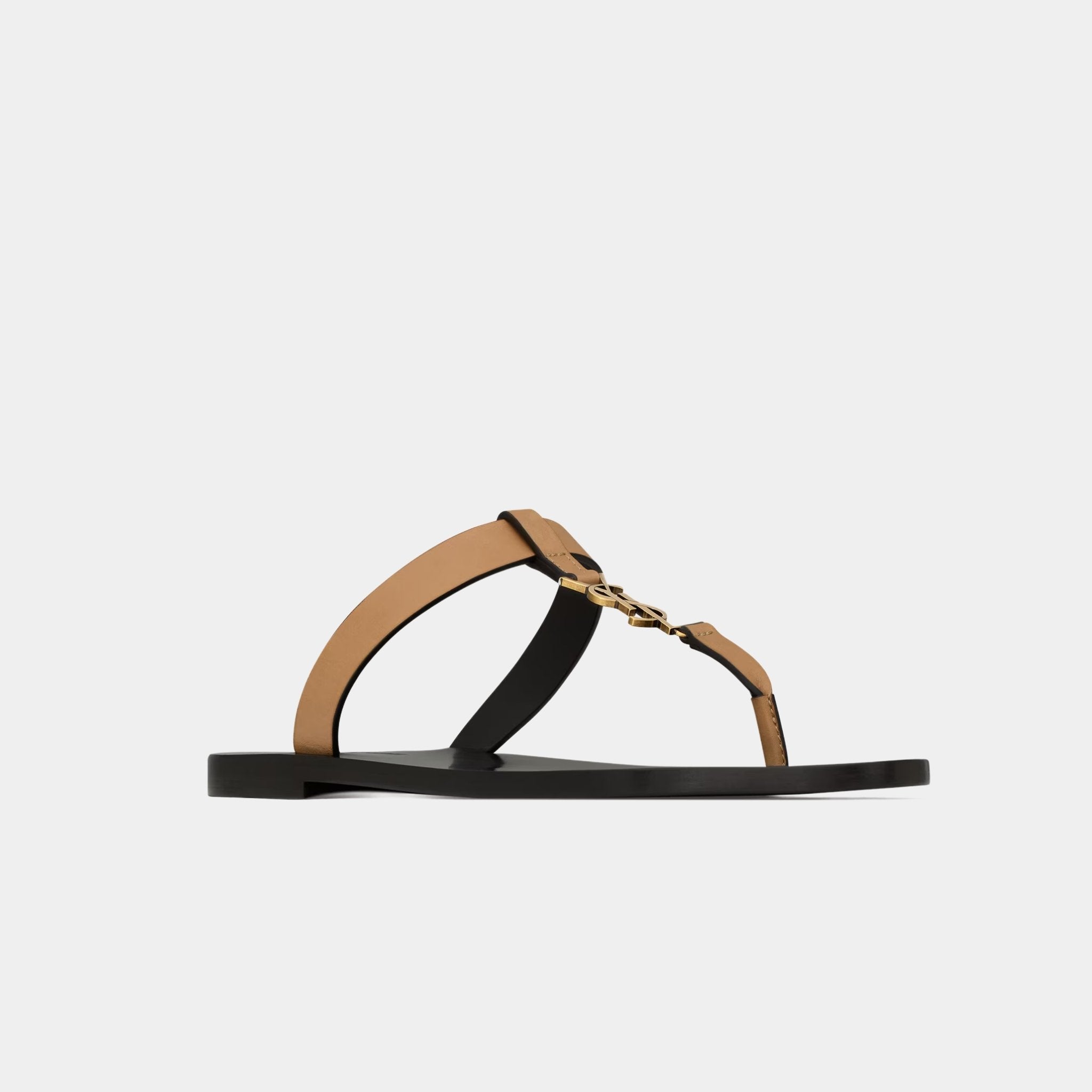 Yves Saint Laurent Cassandre Slides In Smooth Leather, Gold, Front