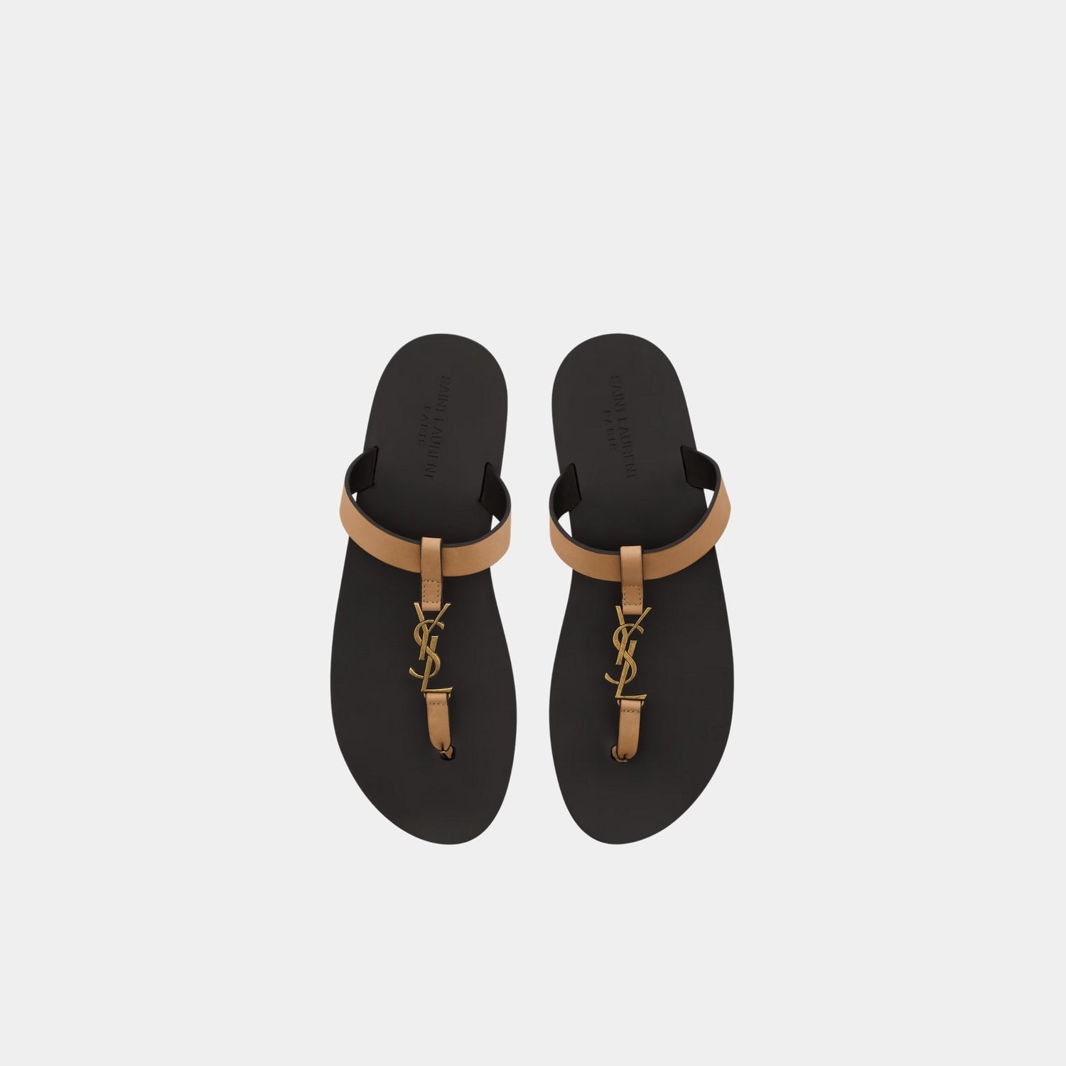 Yves Saint Laurent Cassandre Slides In Smooth Leather, Gold, Top