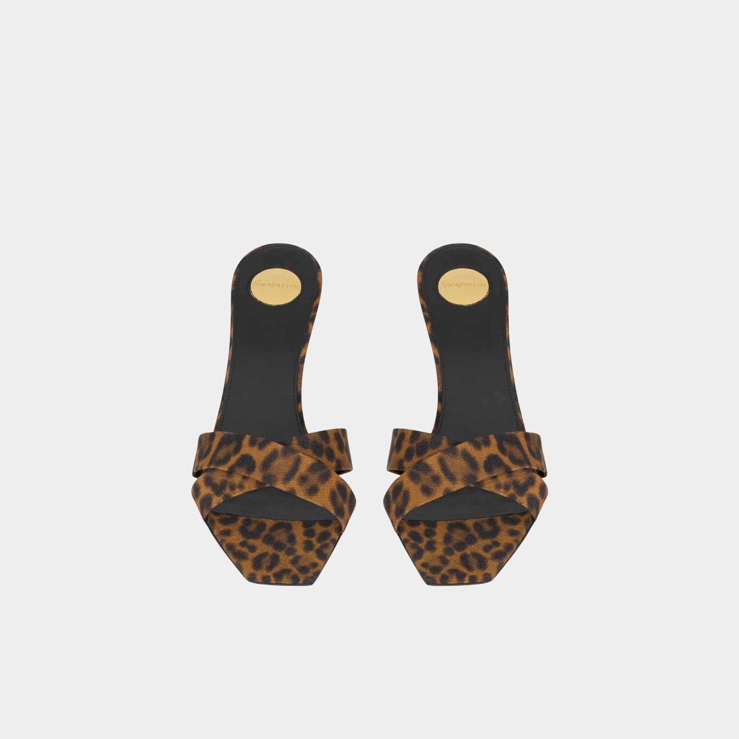 Yves Saint Laurent Jill Mules In Leopard Grosgrain, Front