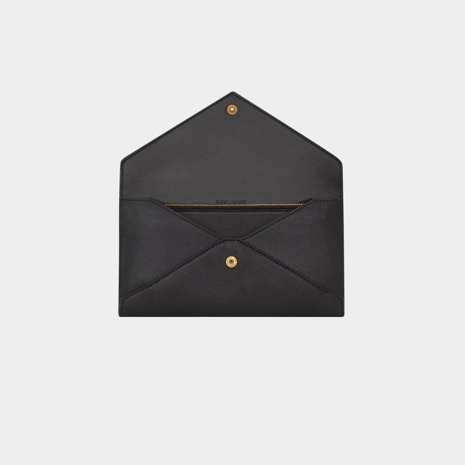 Yves Saint Laurent Letter Large Wallet In Leather, Black, Open