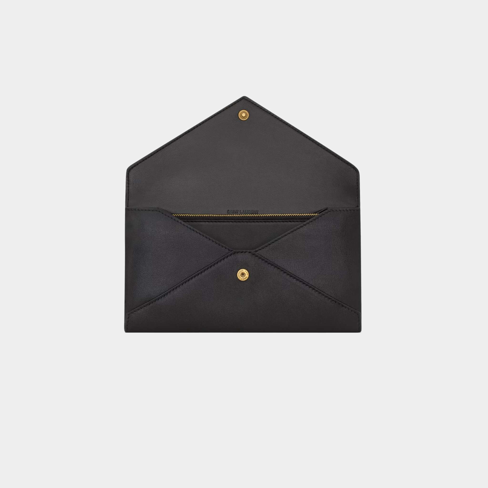 Yves Saint Laurent Letter Large Wallet In Leather, Black, Open