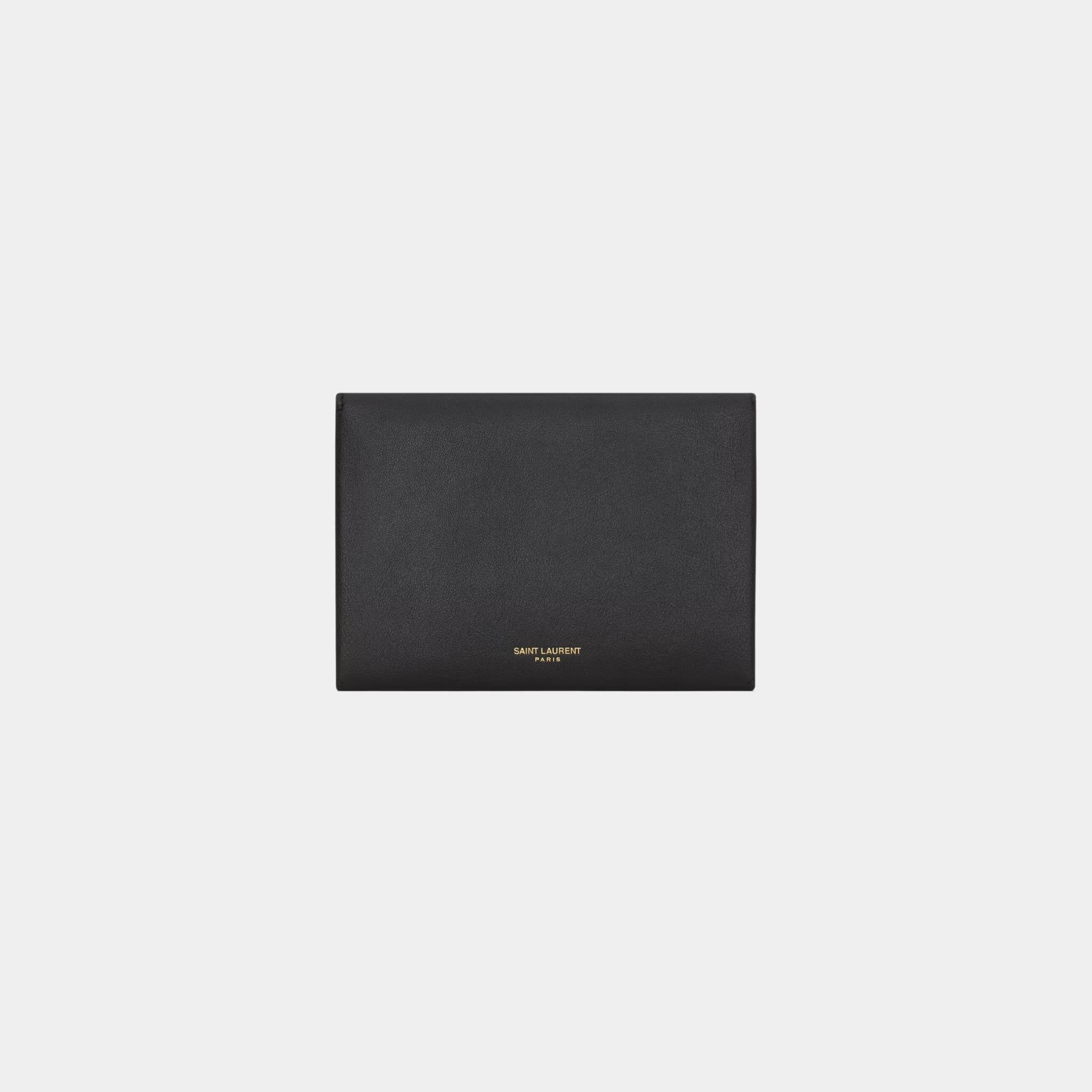 Yves Saint Laurent Letter Passport Case In Leather, Black, Back