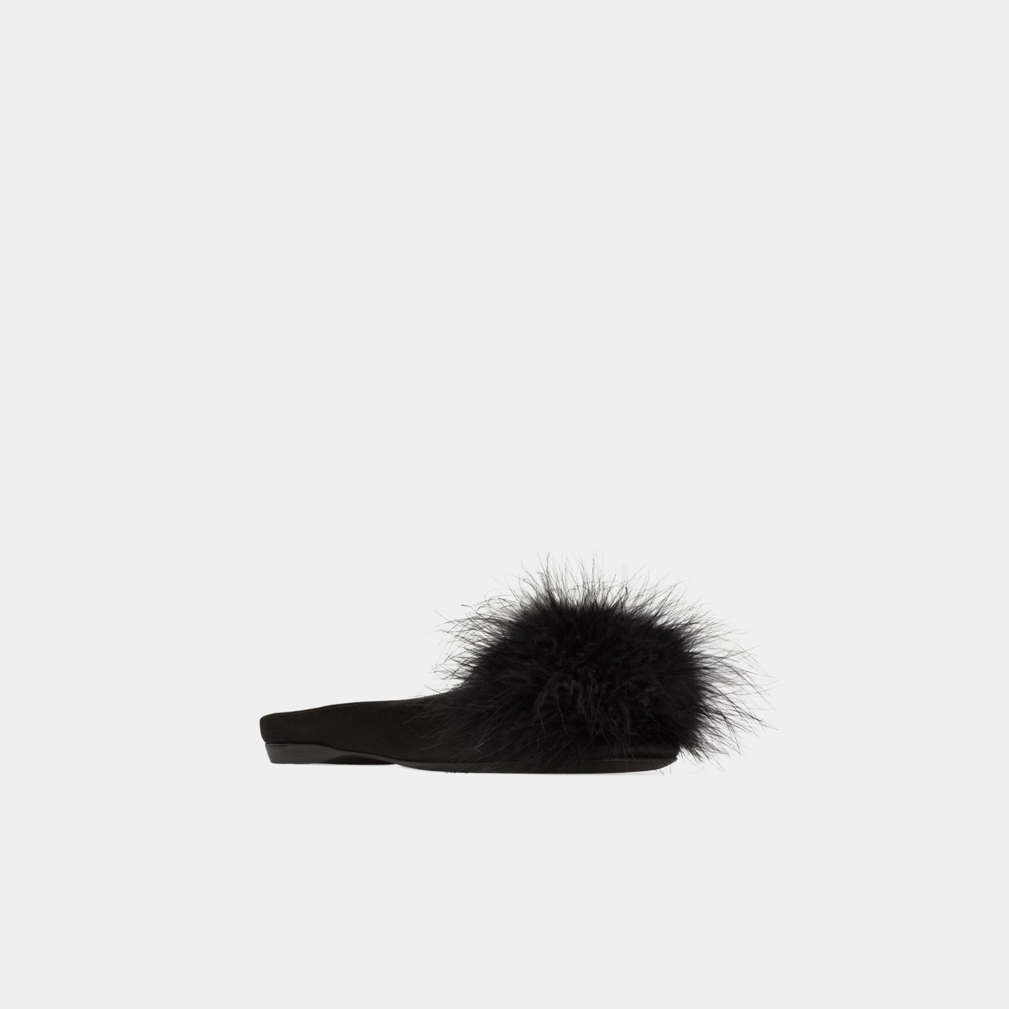Yves Saint Laurent Lido Slip-Ons In Satin Crepe And Feathers, Front