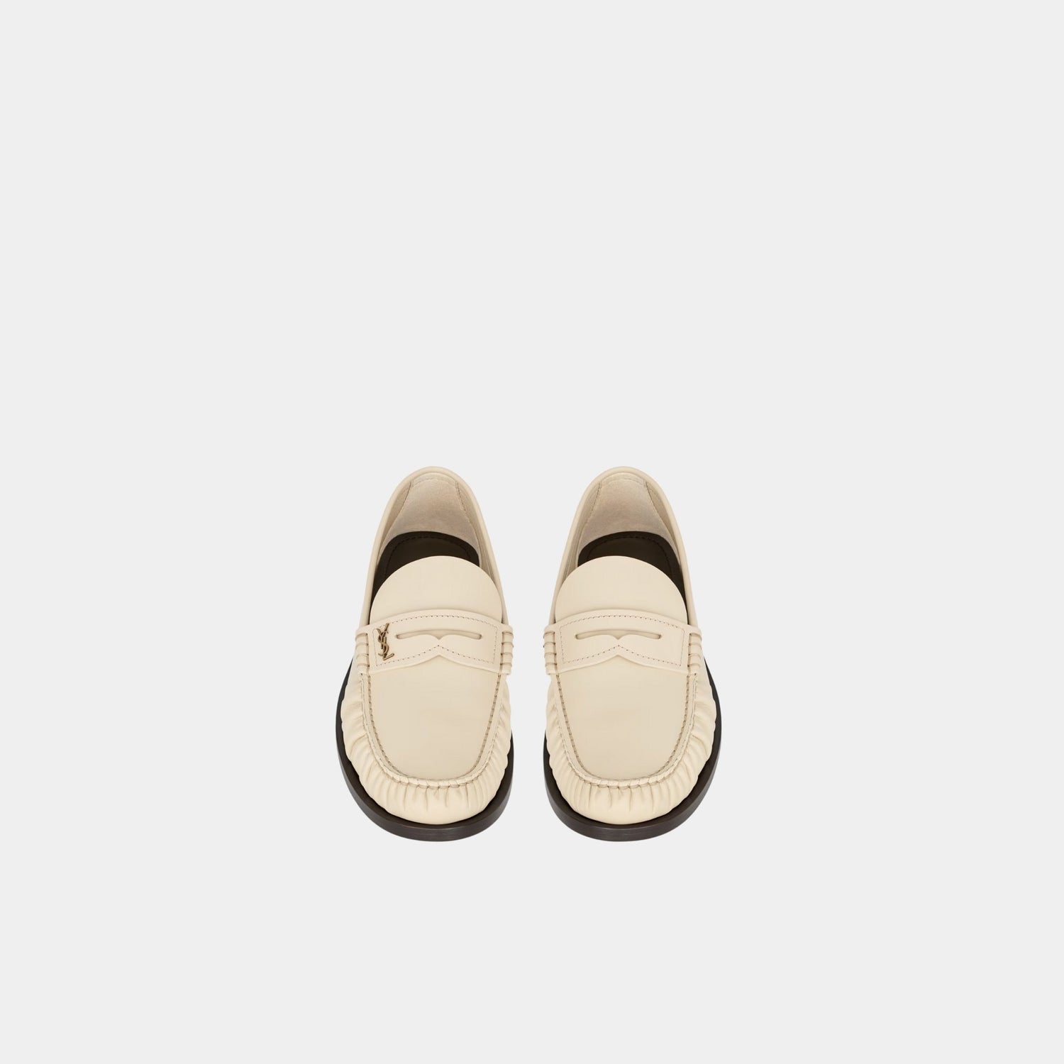 Yves Saint Laurent Loafers In Smooth Calfskin Leather, Marble White, Top