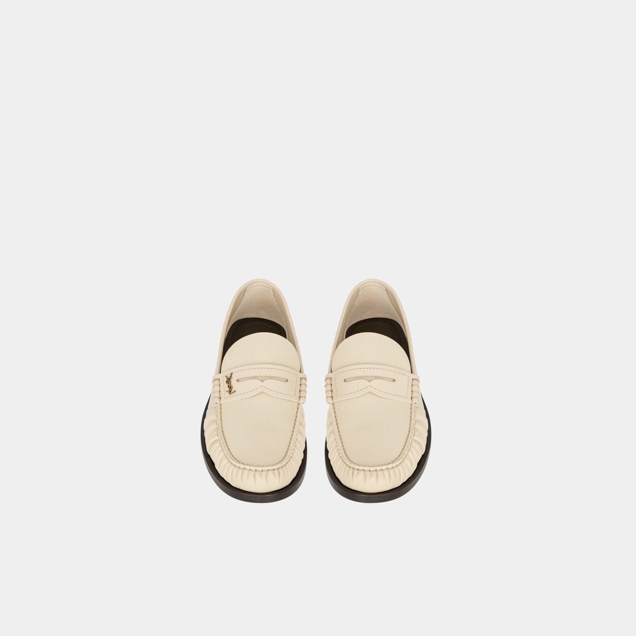 Yves Saint Laurent Loafers In Smooth Calfskin Leather, Marble White, Top