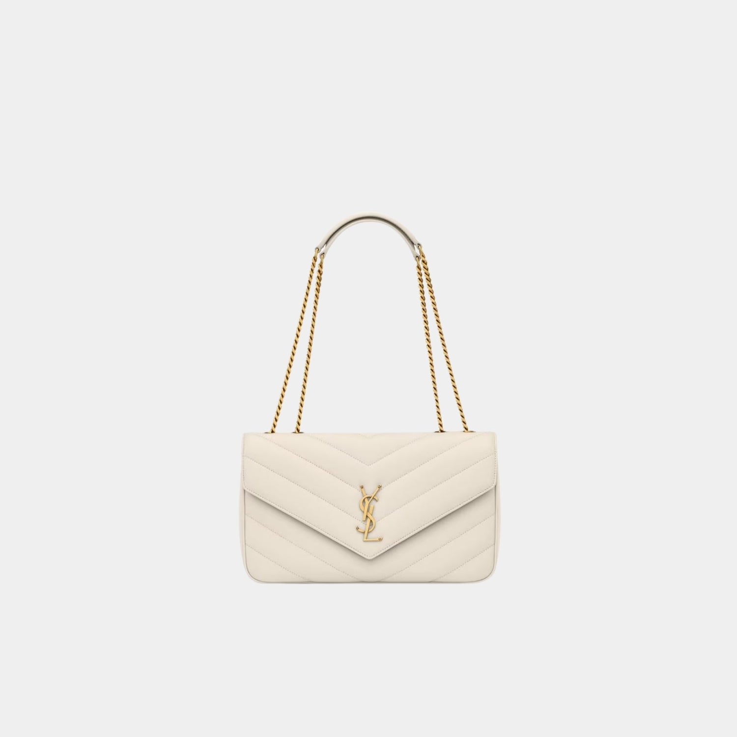 Yves Saint Laurent Loulou Medium In Matelasse Lambskin, Blanc Vintage, Front