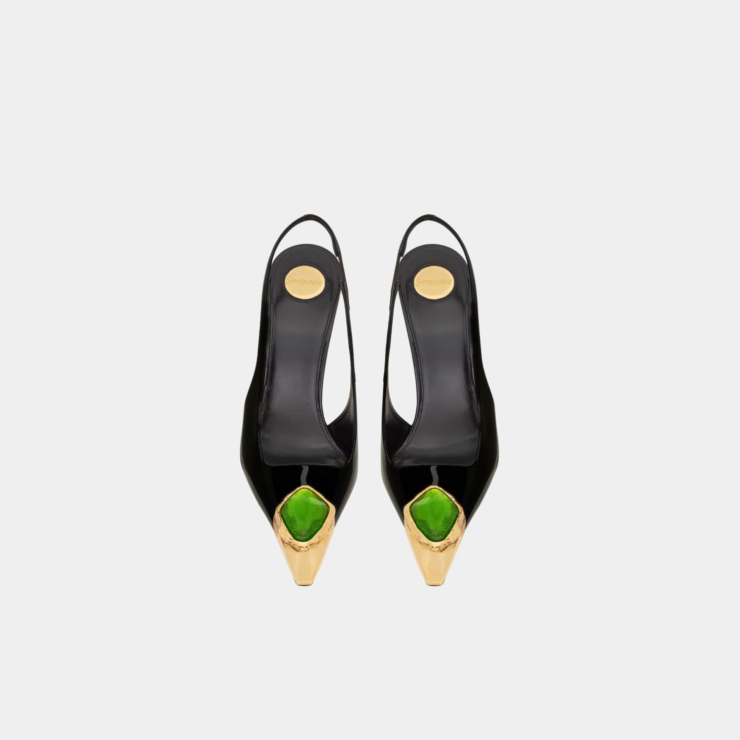 Yves Saint Laurent Loulou Patent Leather Slingbacks, Black, Green, Top