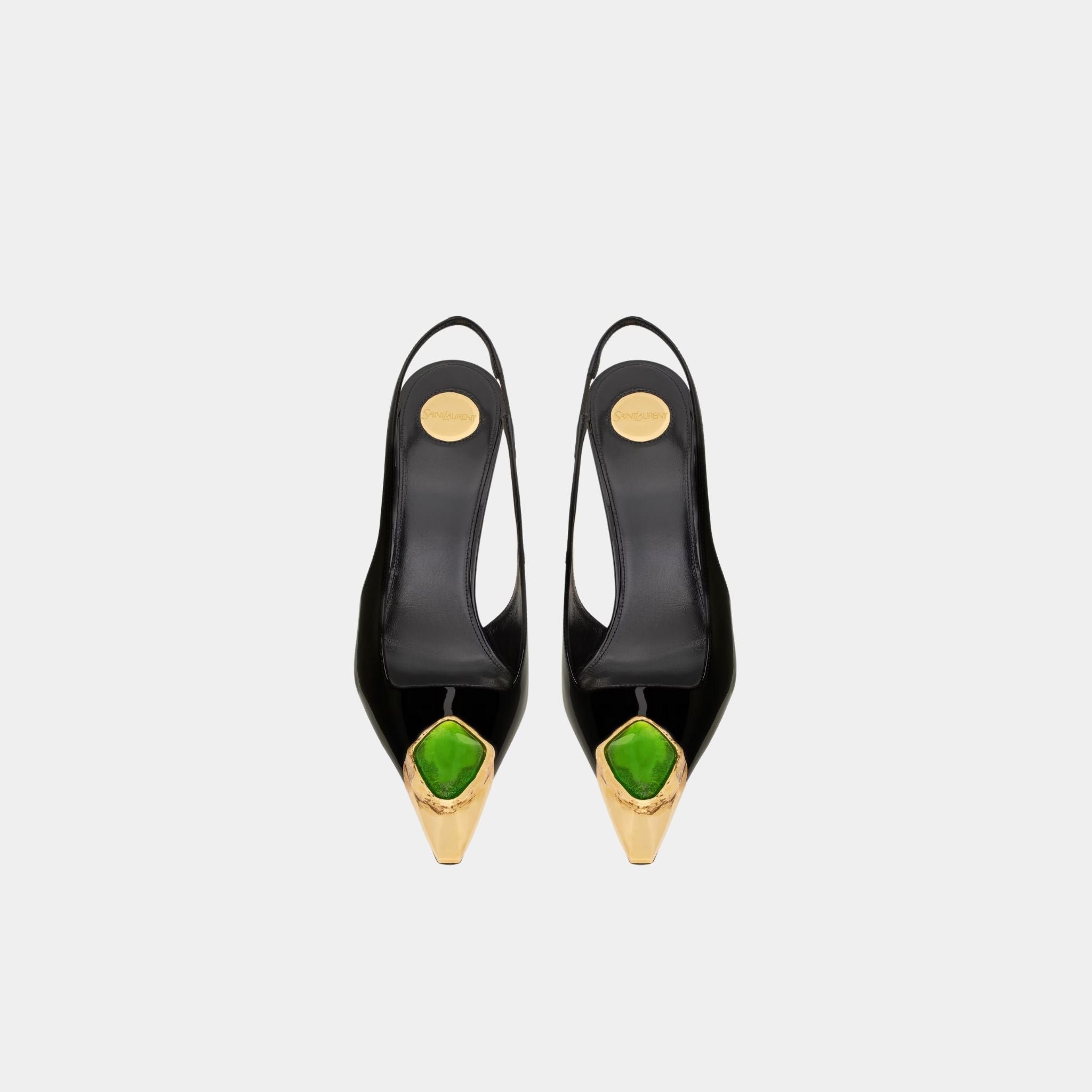 Yves Saint Laurent Loulou Patent Leather Slingbacks, Black, Green, Top