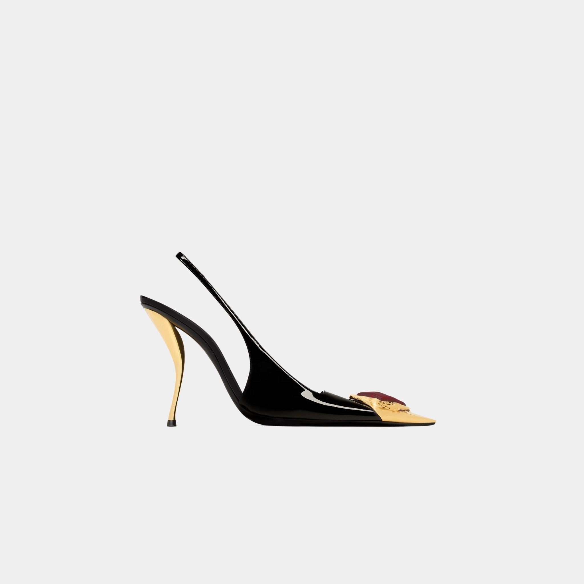 Yves Saint Laurent Loulou Patent Leather Slingbacks, Black, Red, Side