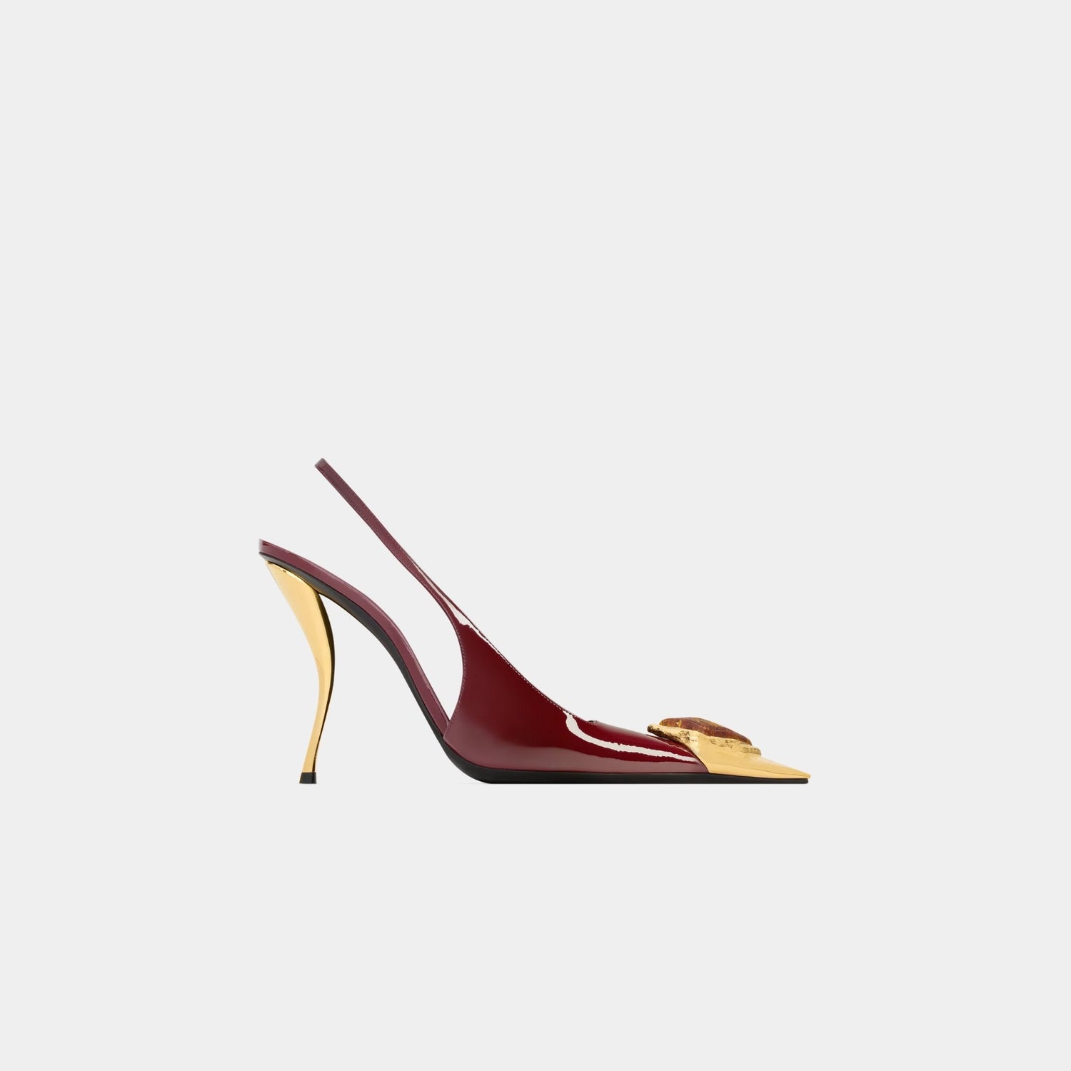 Yves Saint Laurent Loulou Patent Leather Slingbacks, Bordeaux, Amber, Side