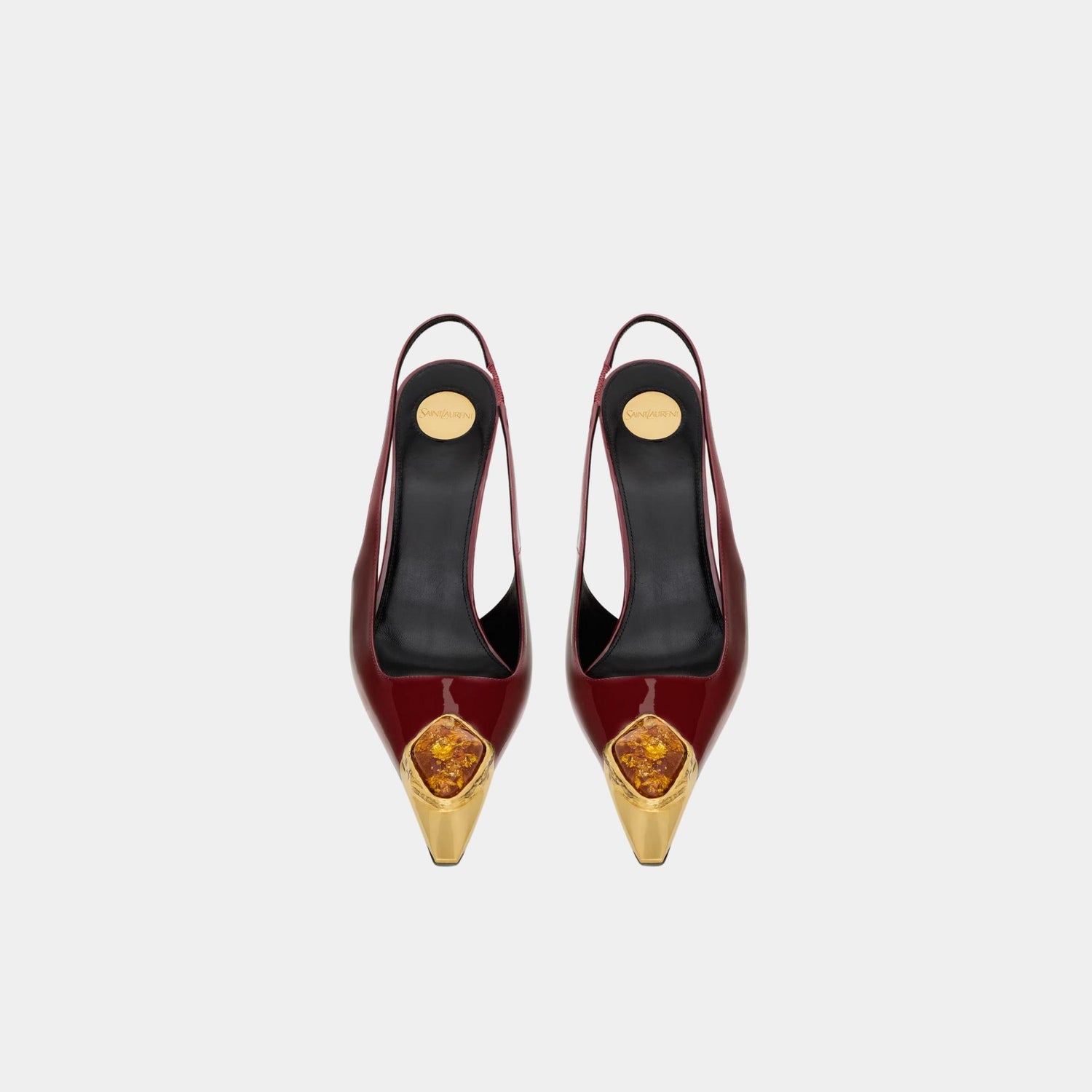 Yves Saint Laurent Loulou Patent Leather Slingbacks, Bordeaux, Amber, Top
