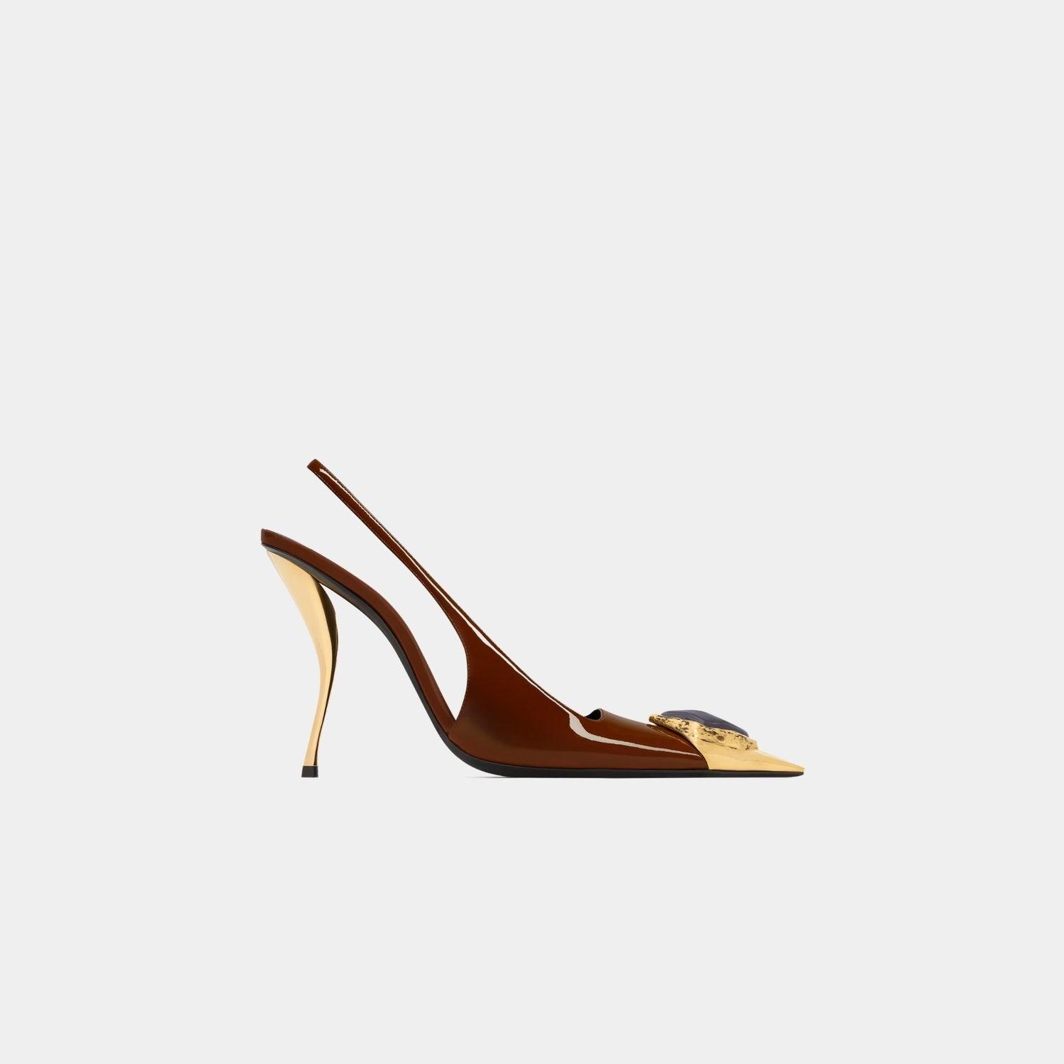 Yves Saint Laurent Loulou Patent Leather Slingbacks, Chestnut, Blue, Side