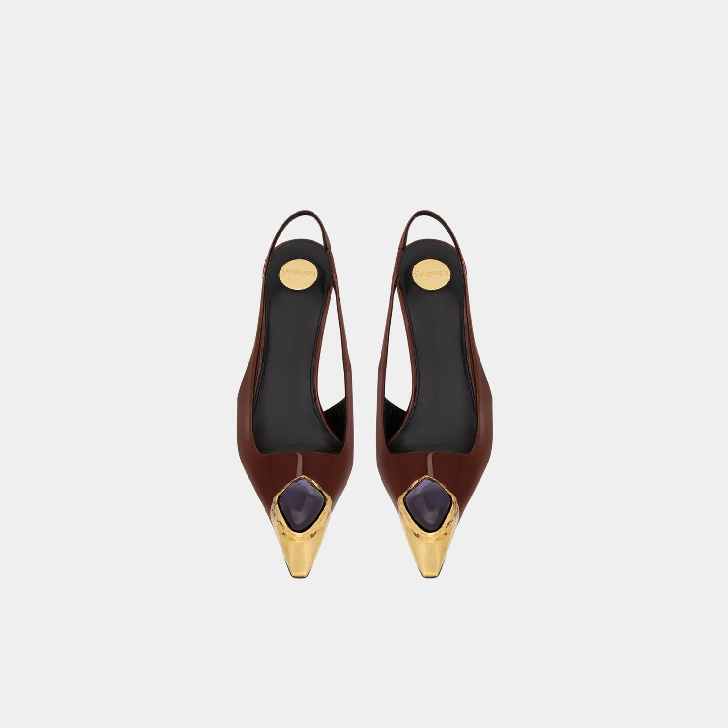 Yves Saint Laurent Loulou Patent Leather Slingbacks, Chestnut, Blue, Top