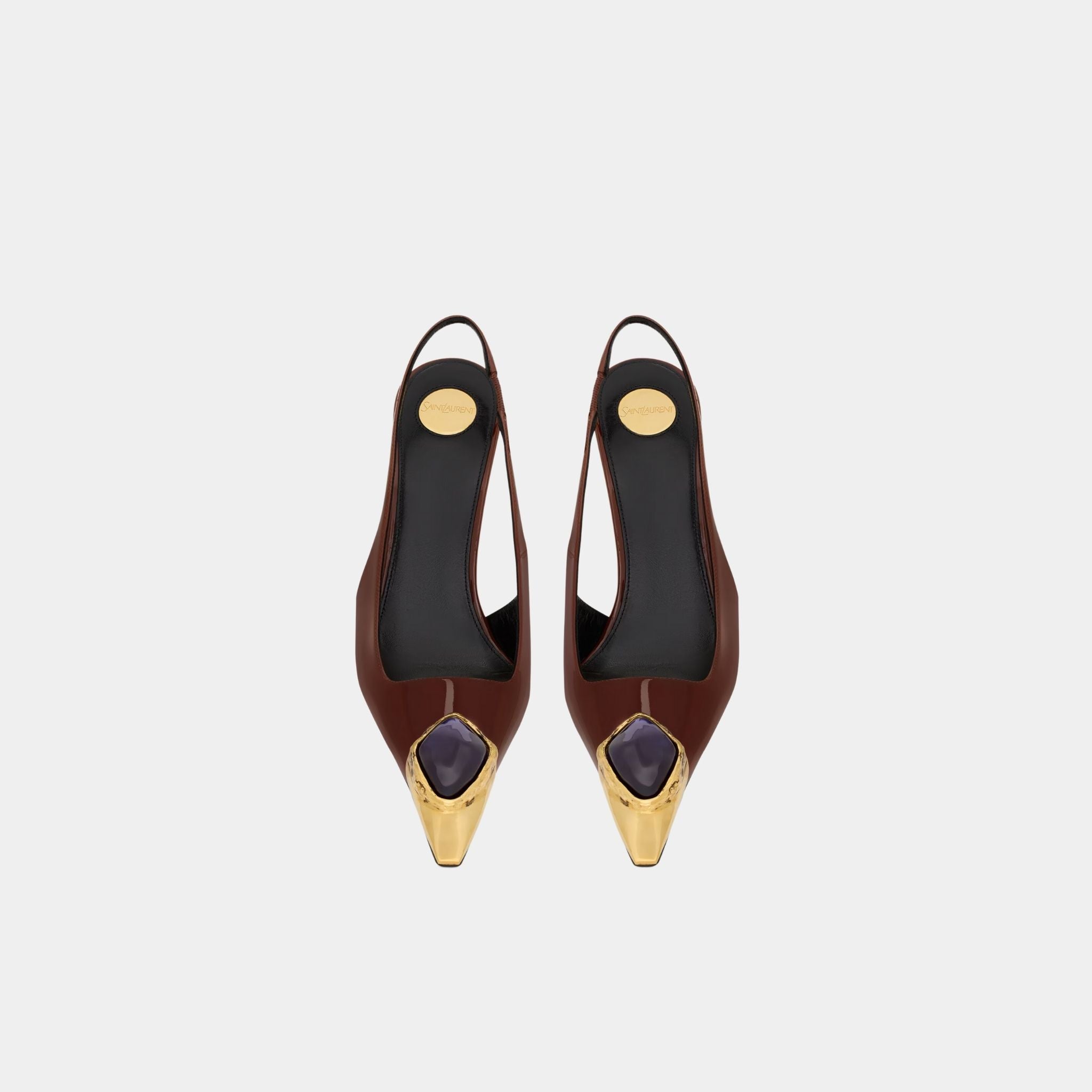 Yves Saint Laurent Loulou Patent Leather Slingbacks, Chestnut, Blue, Top