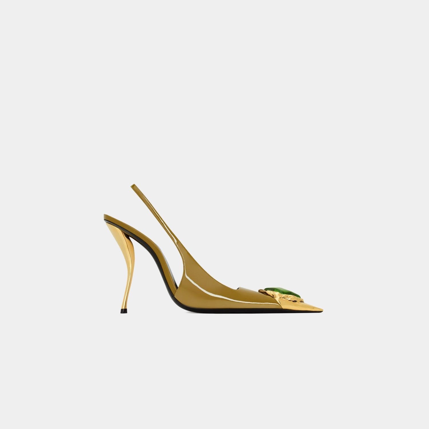 Yves Saint Laurent Loulou Patent Leather Slingbacks, Oil Green, Vert, Side