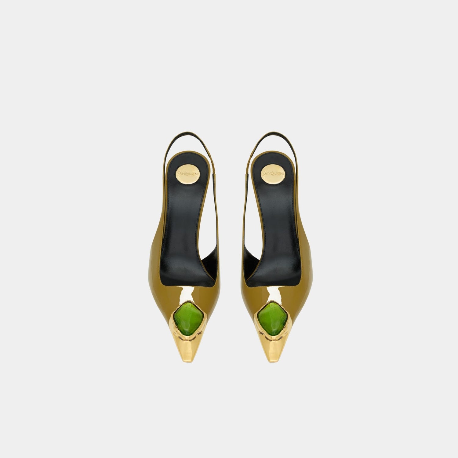 Yves Saint Laurent Loulou Patent Leather Slingbacks, Oil Green, Vert, Top